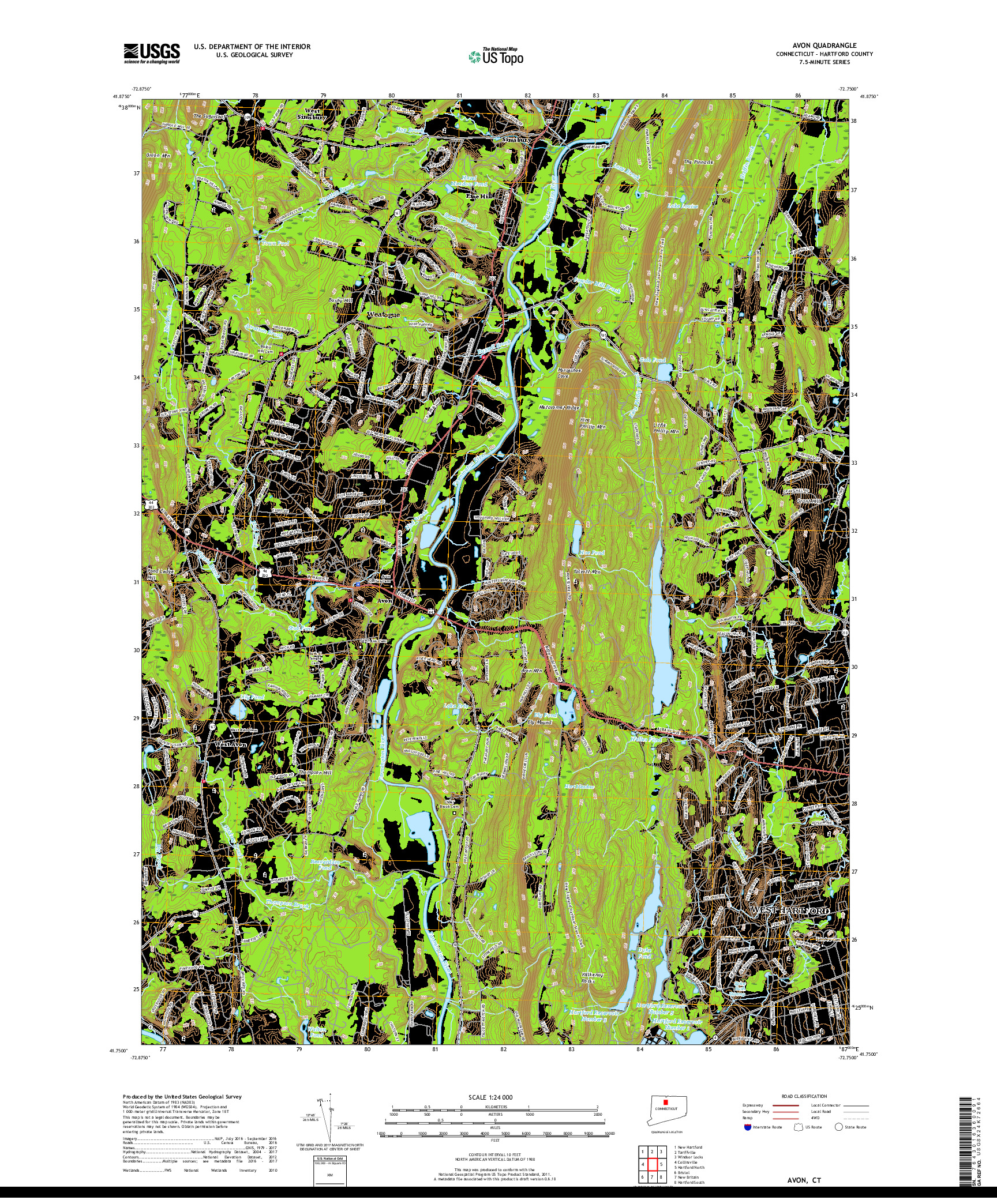 USGS US TOPO 7.5-MINUTE MAP FOR AVON, CT 2018