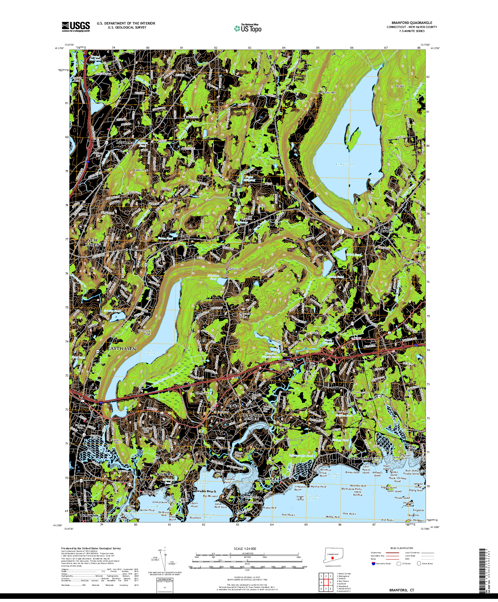 USGS US TOPO 7.5-MINUTE MAP FOR BRANFORD, CT 2018