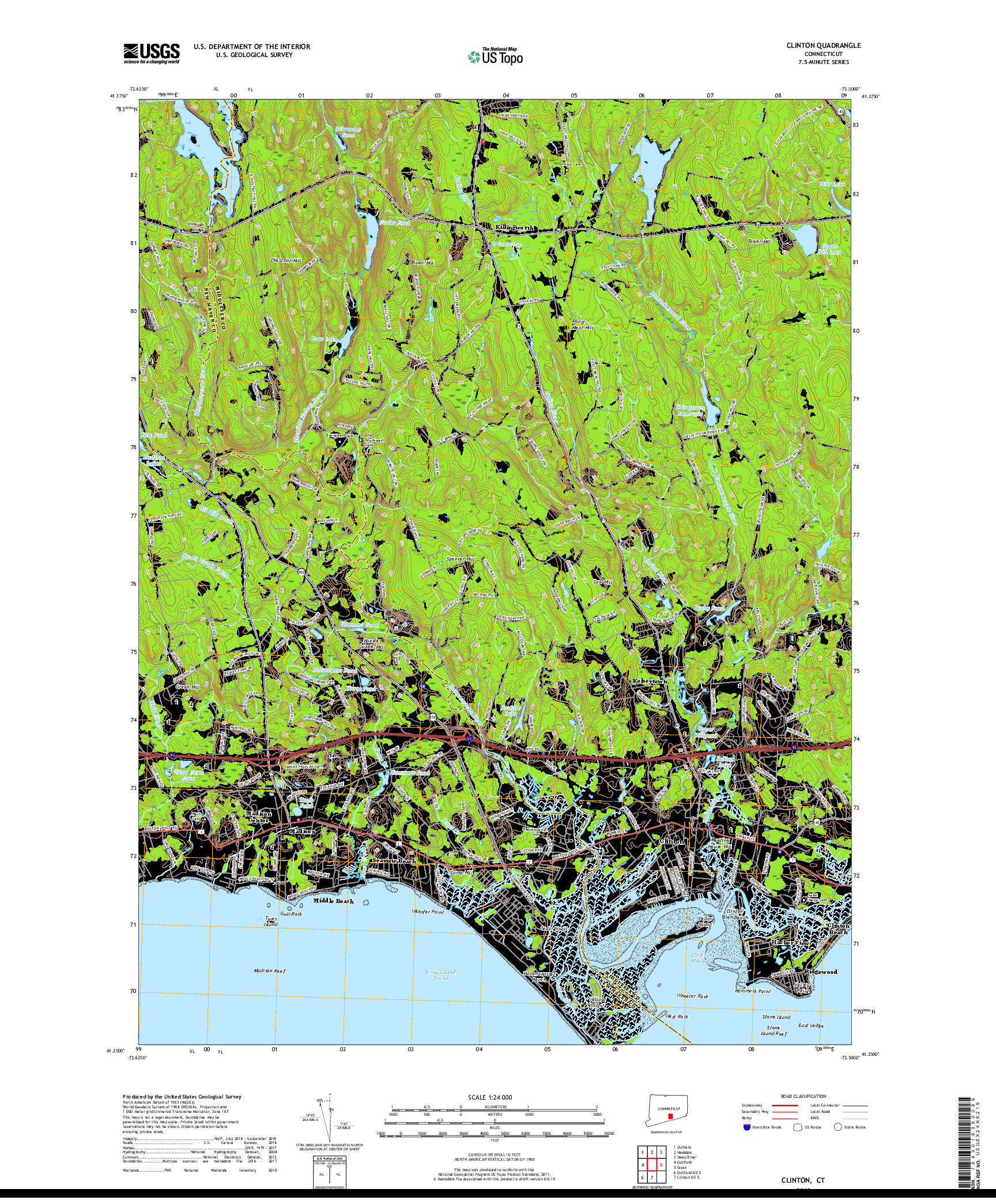 USGS US TOPO 7.5-MINUTE MAP FOR CLINTON, CT 2018