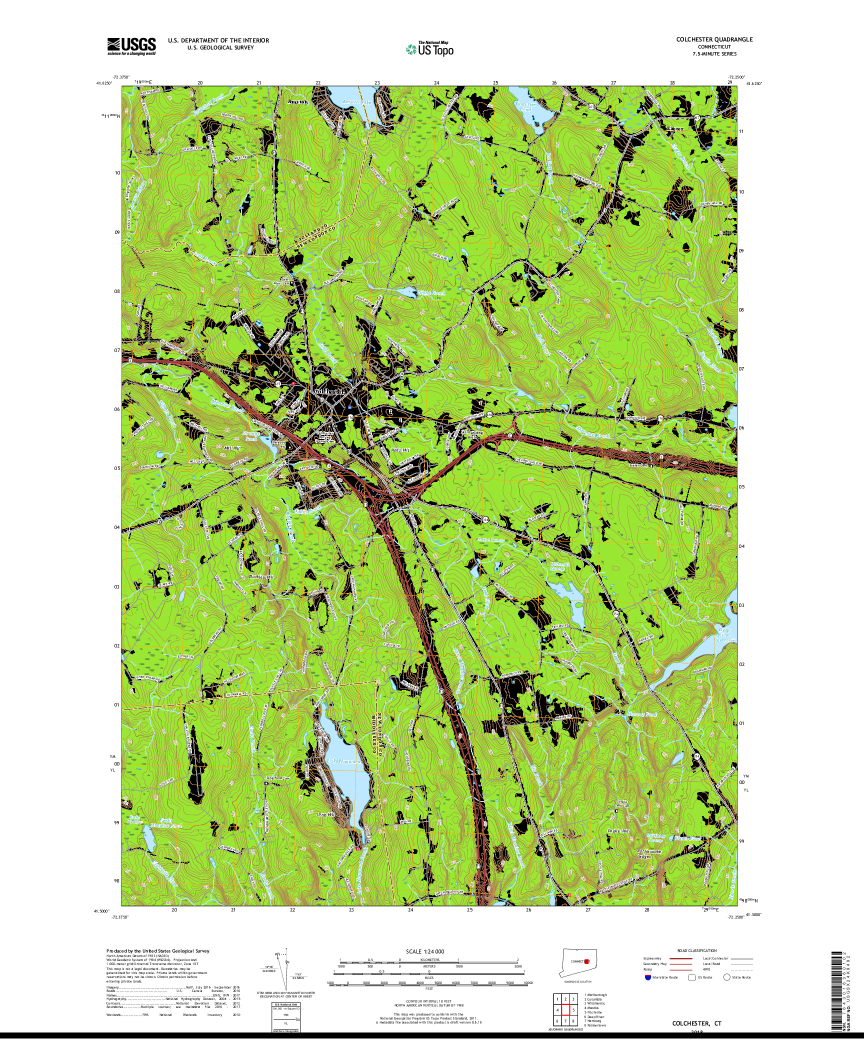 USGS US TOPO 7.5-MINUTE MAP FOR COLCHESTER, CT 2018