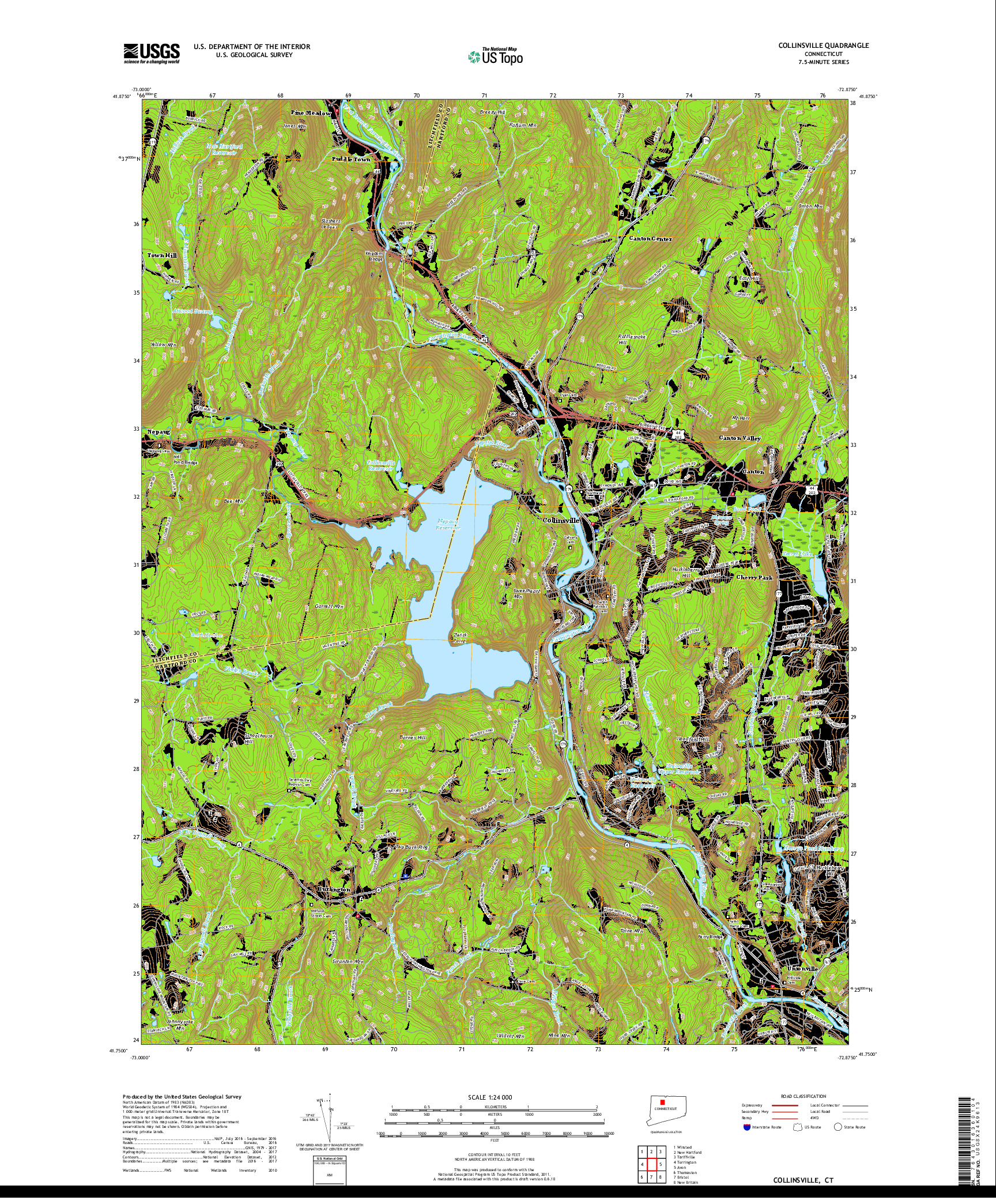 USGS US TOPO 7.5-MINUTE MAP FOR COLLINSVILLE, CT 2018