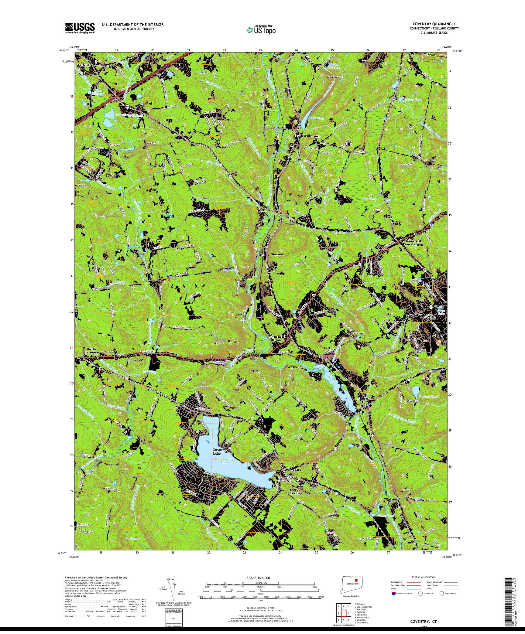 USGS US TOPO 7.5-MINUTE MAP FOR COVENTRY, CT 2018