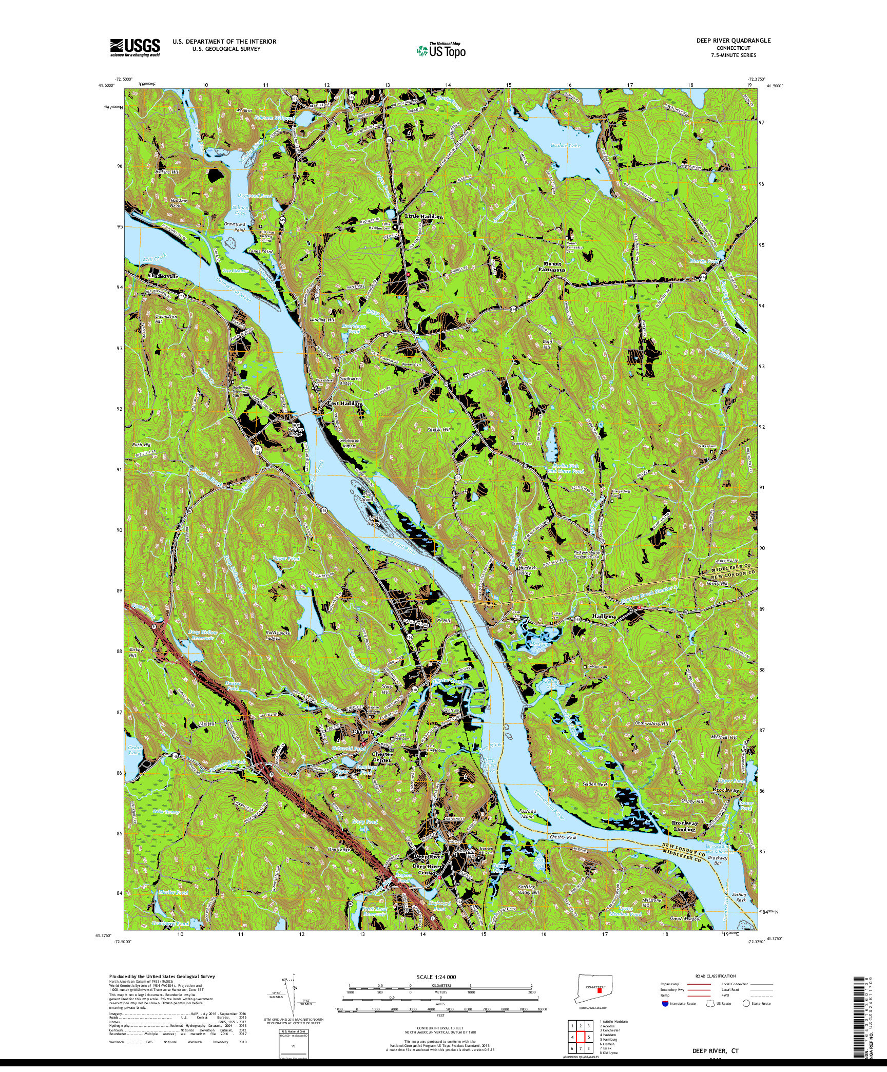 USGS US TOPO 7.5-MINUTE MAP FOR DEEP RIVER, CT 2018