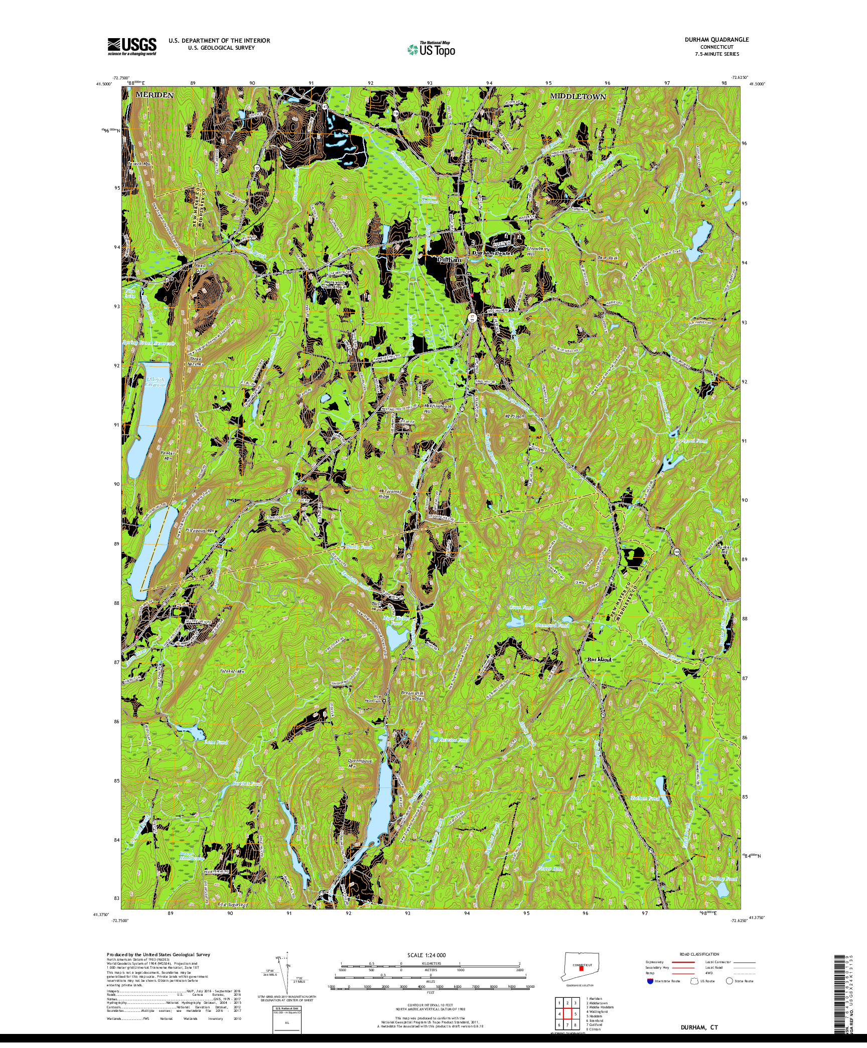 USGS US TOPO 7.5-MINUTE MAP FOR DURHAM, CT 2018