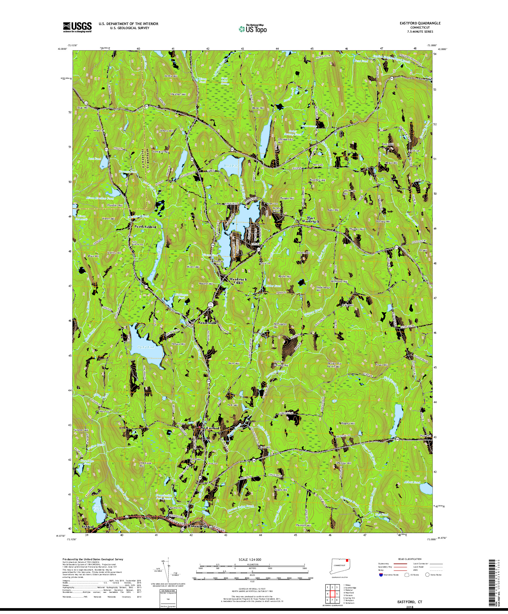 USGS US TOPO 7.5-MINUTE MAP FOR EASTFORD, CT 2018