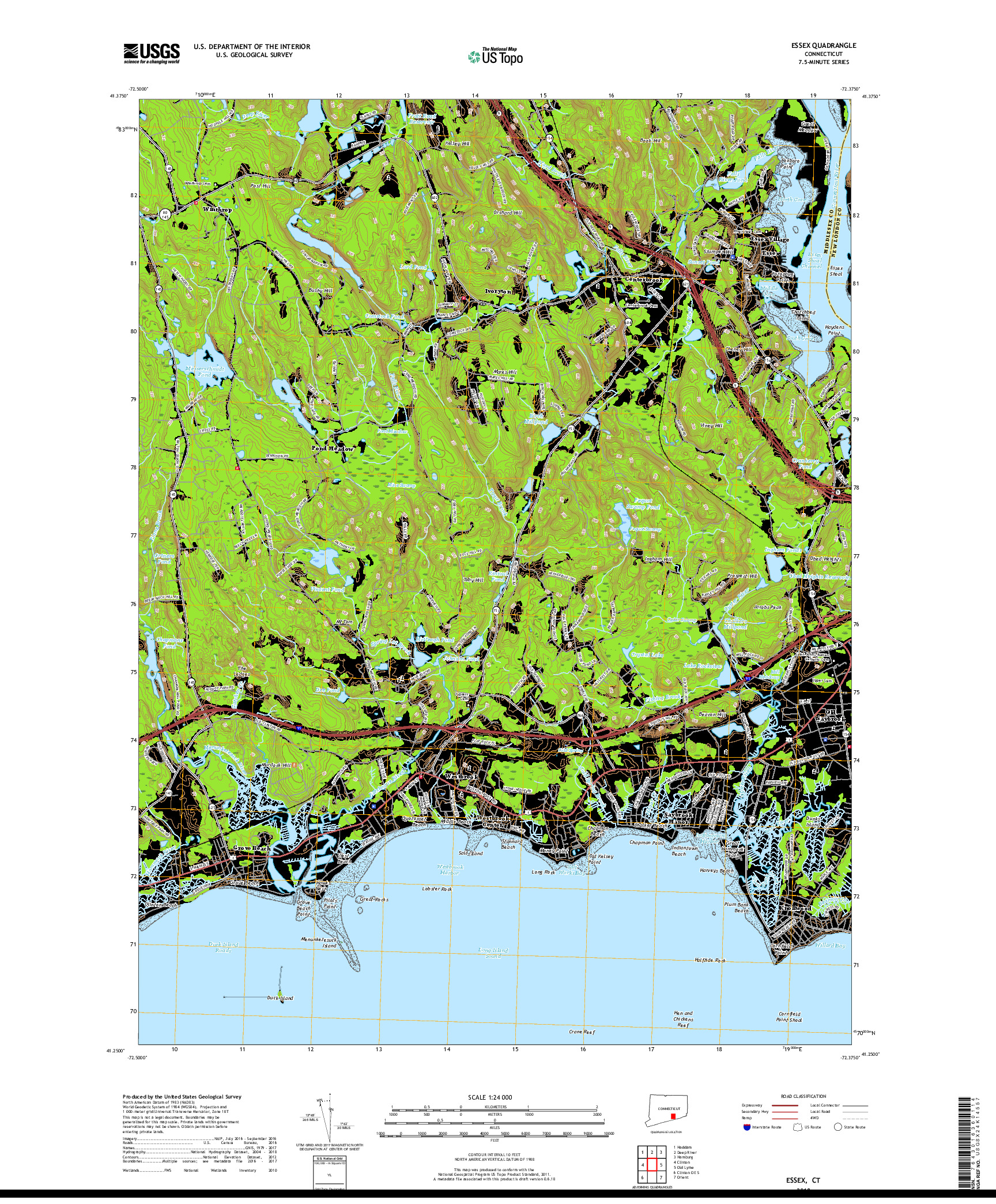 USGS US TOPO 7.5-MINUTE MAP FOR ESSEX, CT 2018