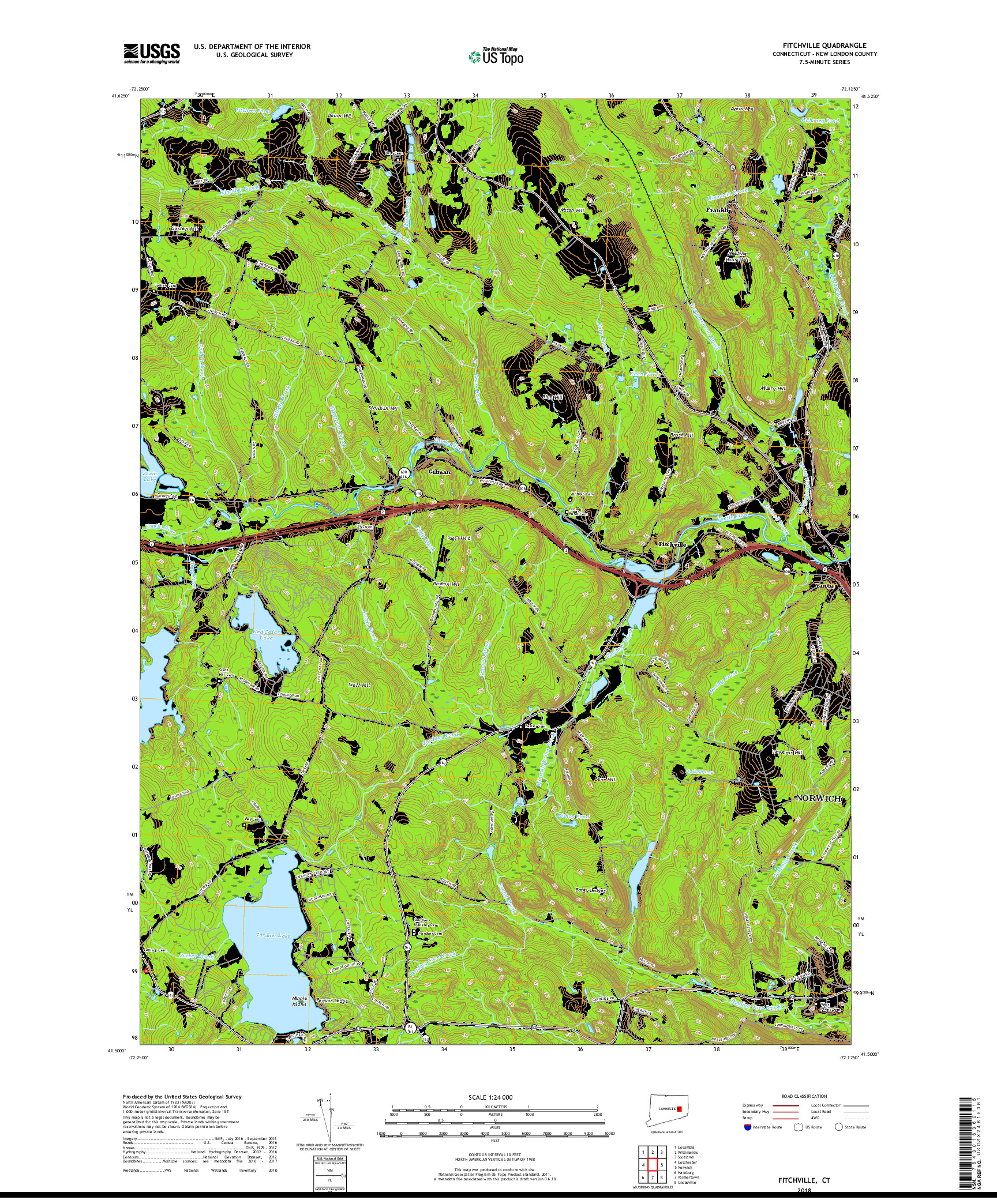 USGS US TOPO 7.5-MINUTE MAP FOR FITCHVILLE, CT 2018