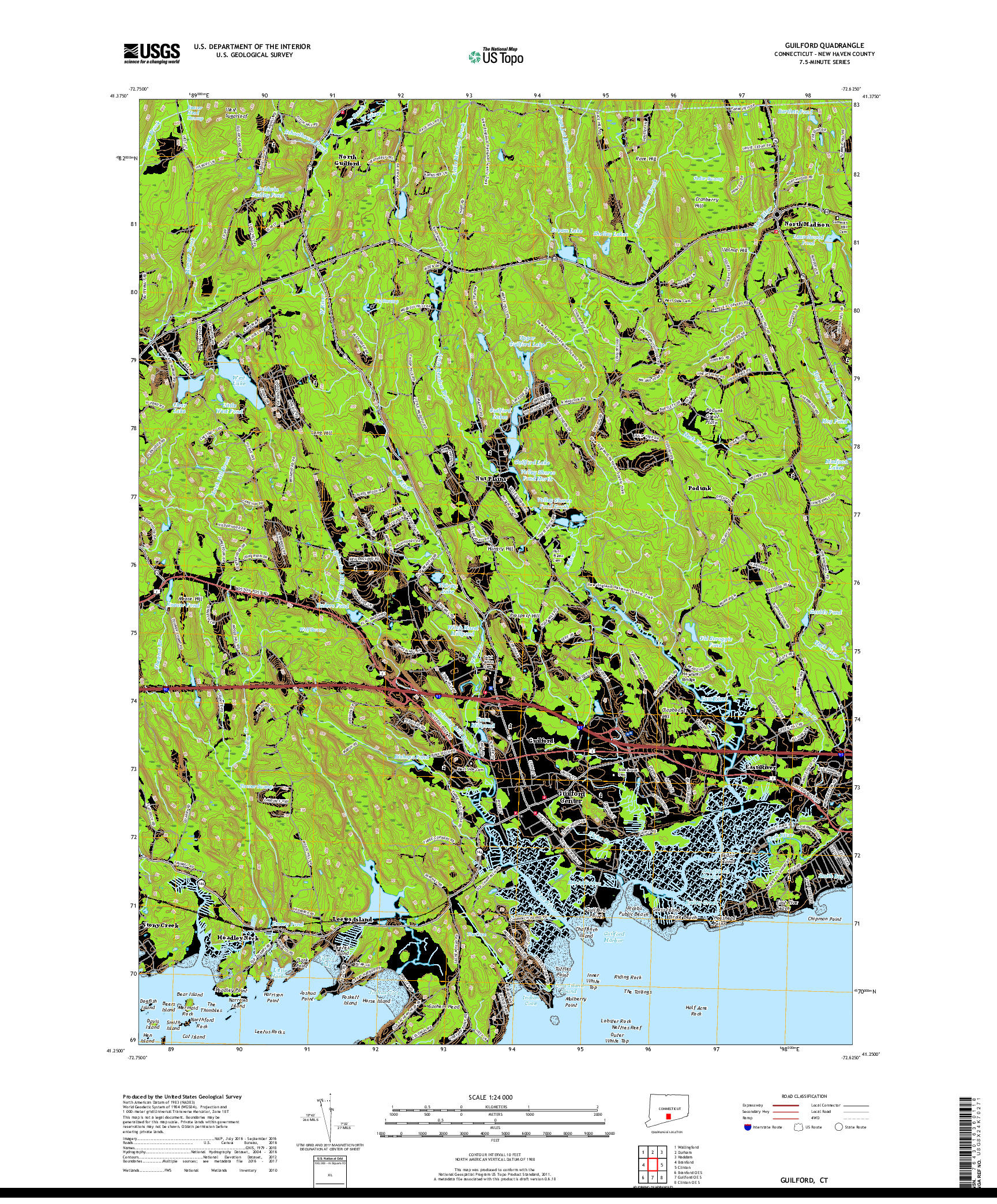 USGS US TOPO 7.5-MINUTE MAP FOR GUILFORD, CT 2018