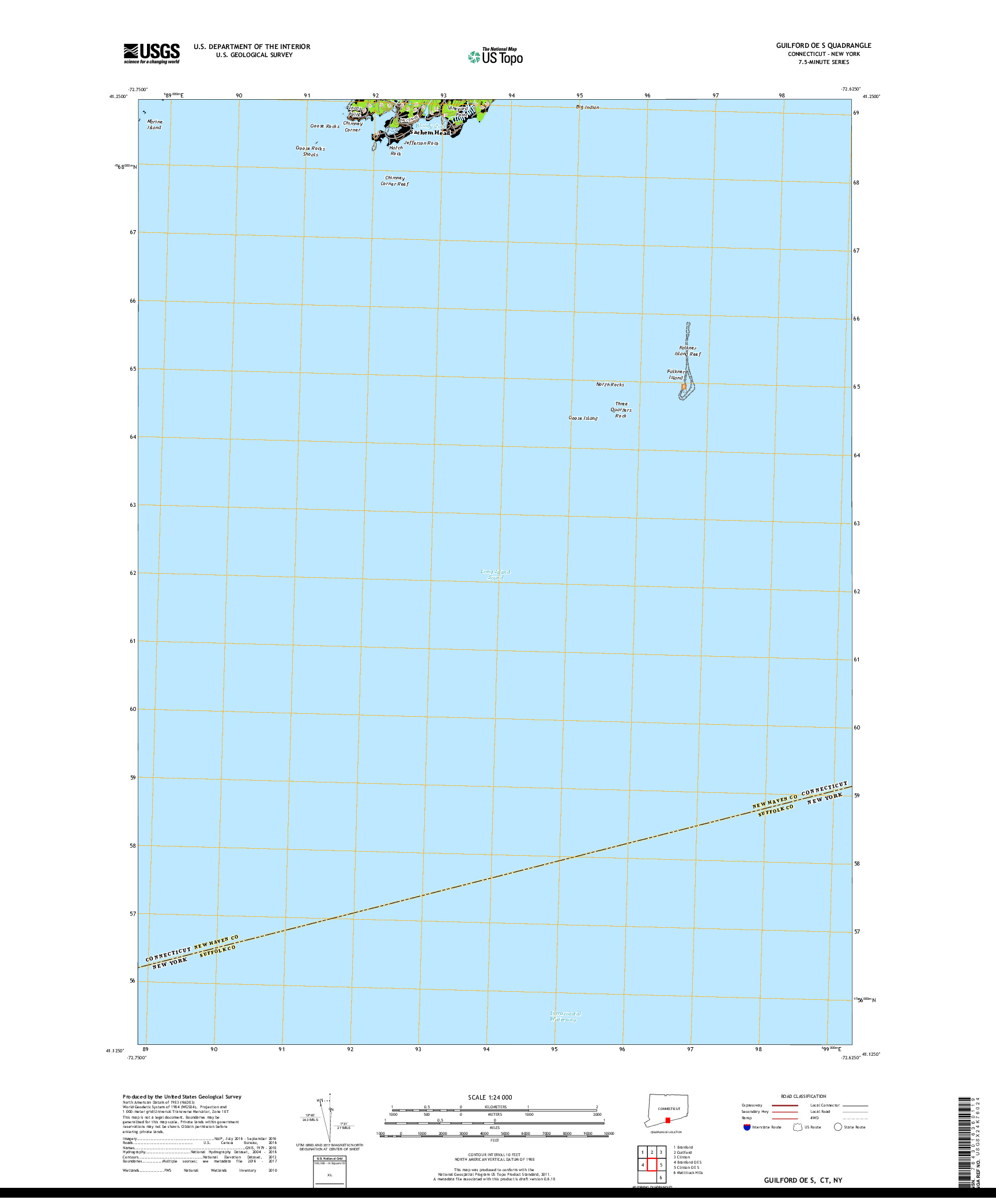 USGS US TOPO 7.5-MINUTE MAP FOR GUILFORD OE S, CT,NY 2018