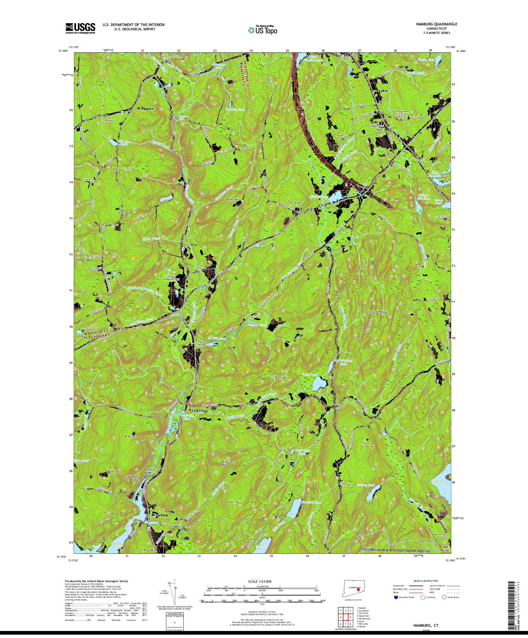 USGS US TOPO 7.5-MINUTE MAP FOR HAMBURG, CT 2018