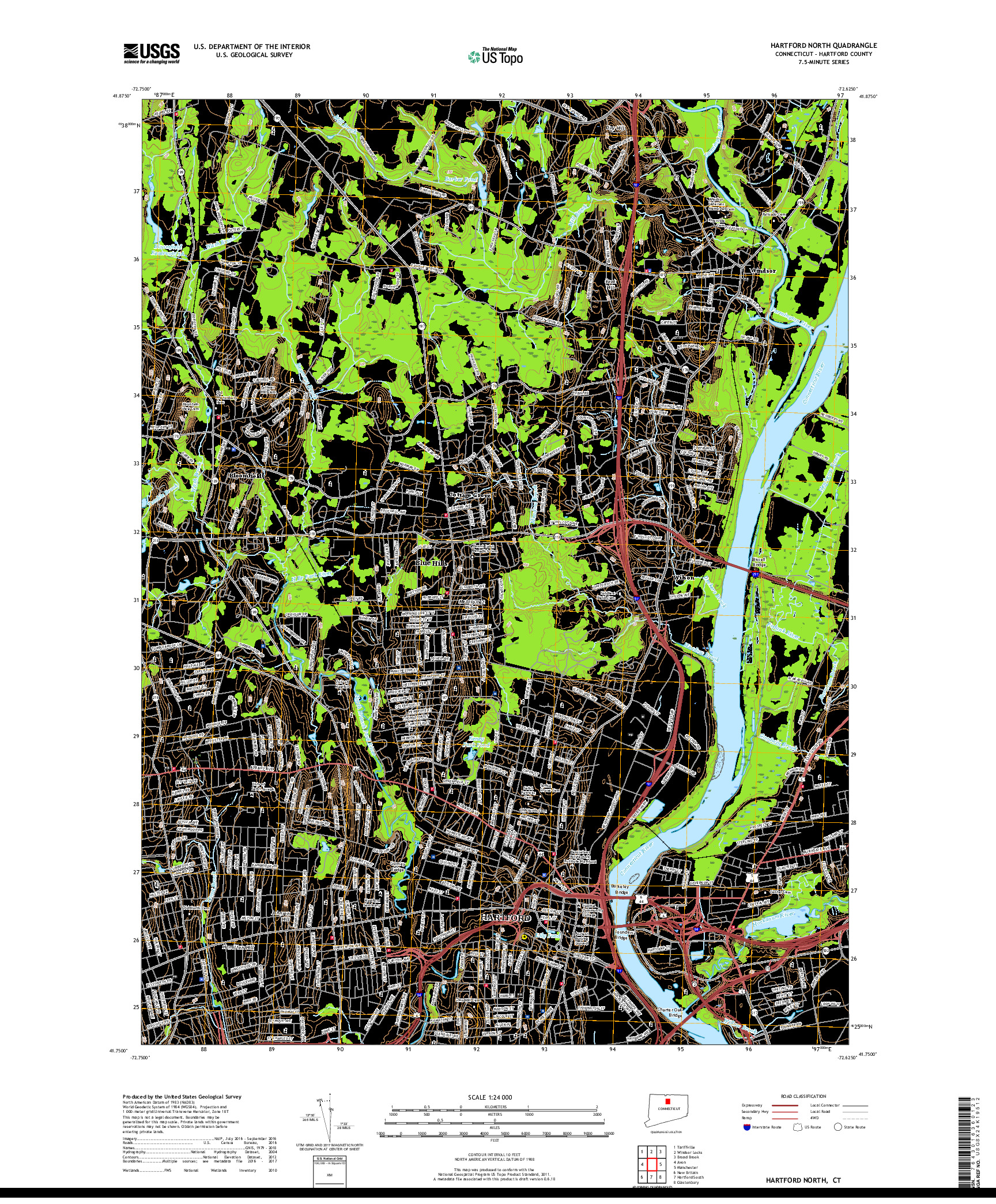 USGS US TOPO 7.5-MINUTE MAP FOR HARTFORD NORTH, CT 2018