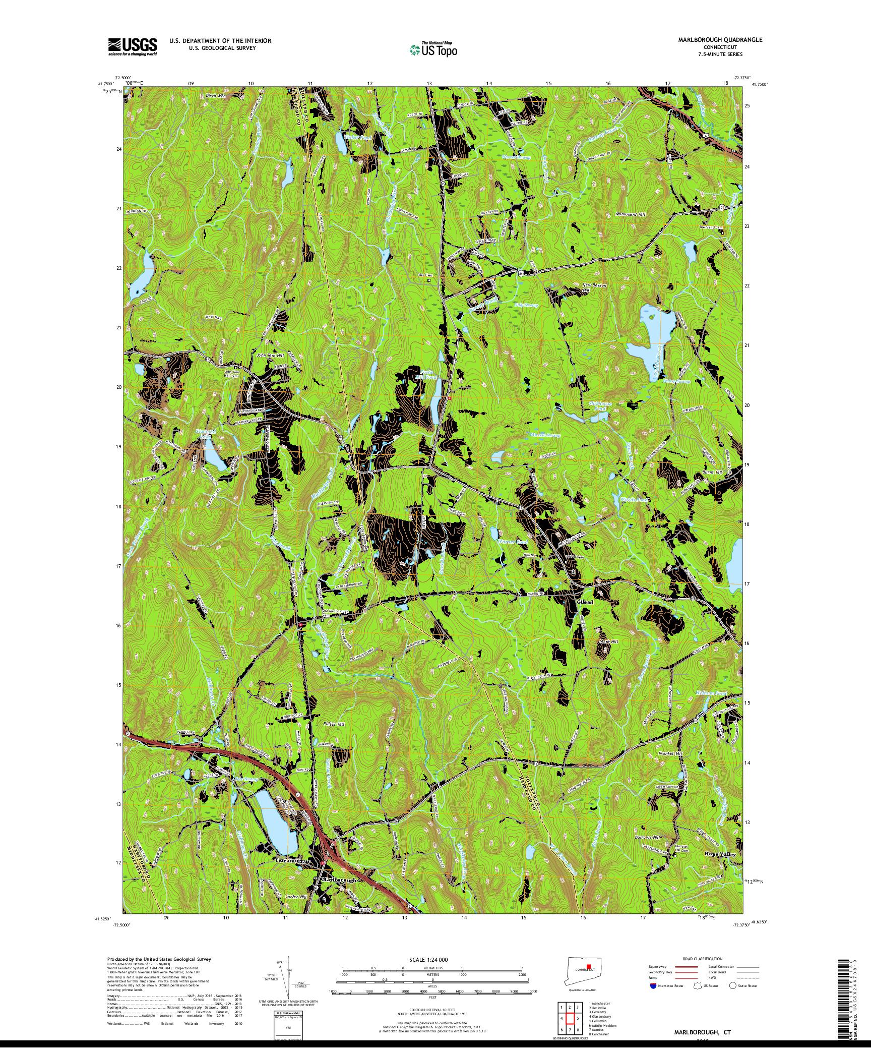 USGS US TOPO 7.5-MINUTE MAP FOR MARLBOROUGH, CT 2018