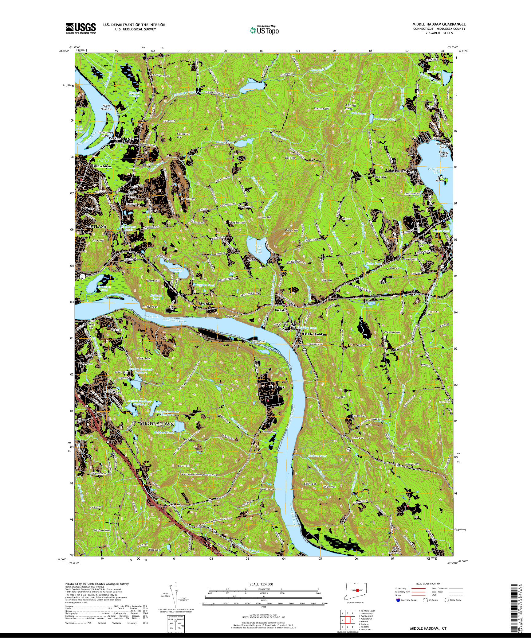 USGS US TOPO 7.5-MINUTE MAP FOR MIDDLE HADDAM, CT 2018