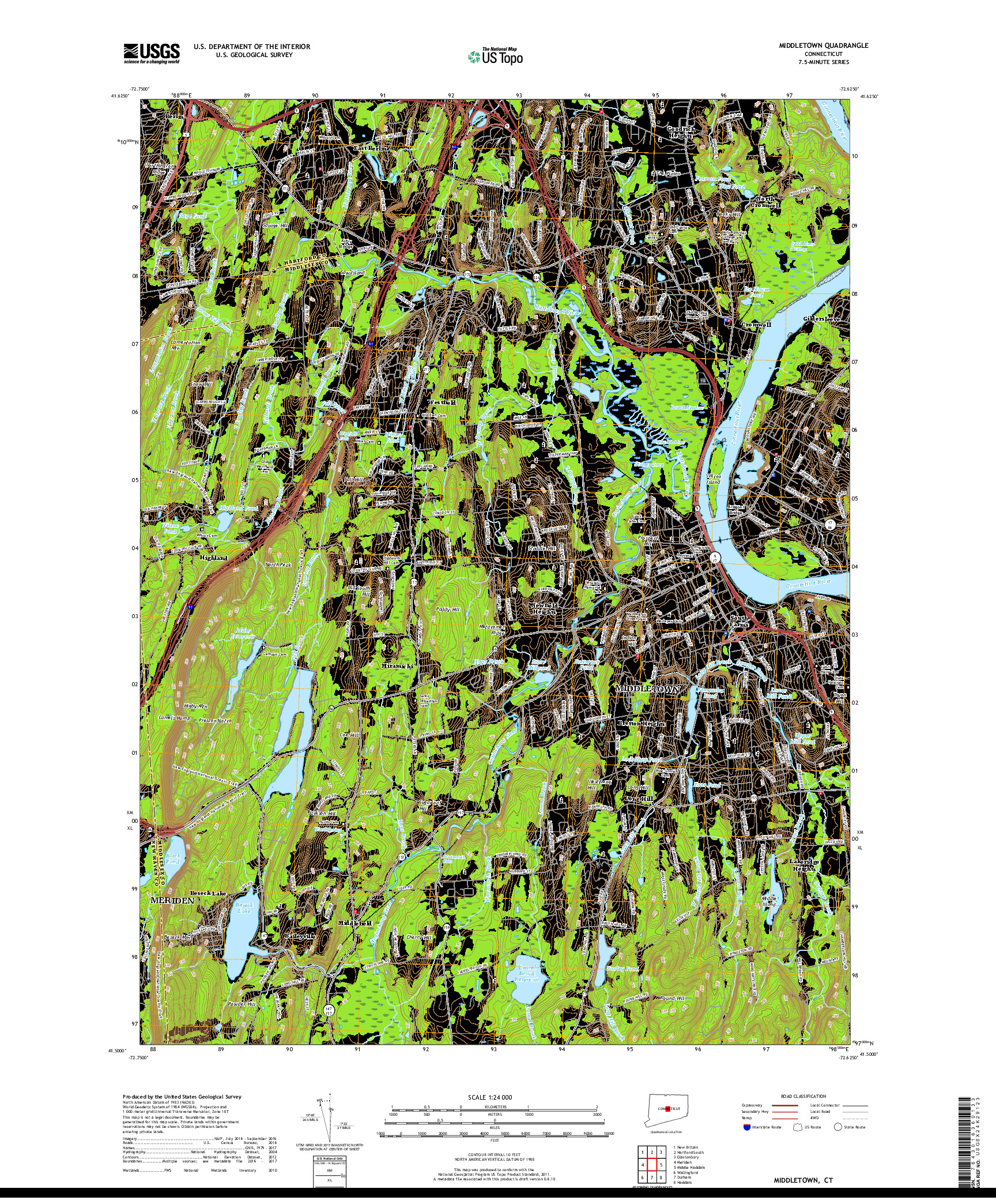 USGS US TOPO 7.5-MINUTE MAP FOR MIDDLETOWN, CT 2018