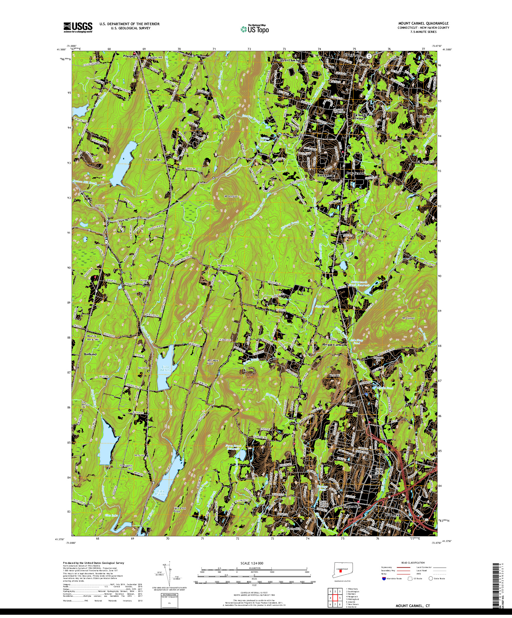 USGS US TOPO 7.5-MINUTE MAP FOR MOUNT CARMEL, CT 2018