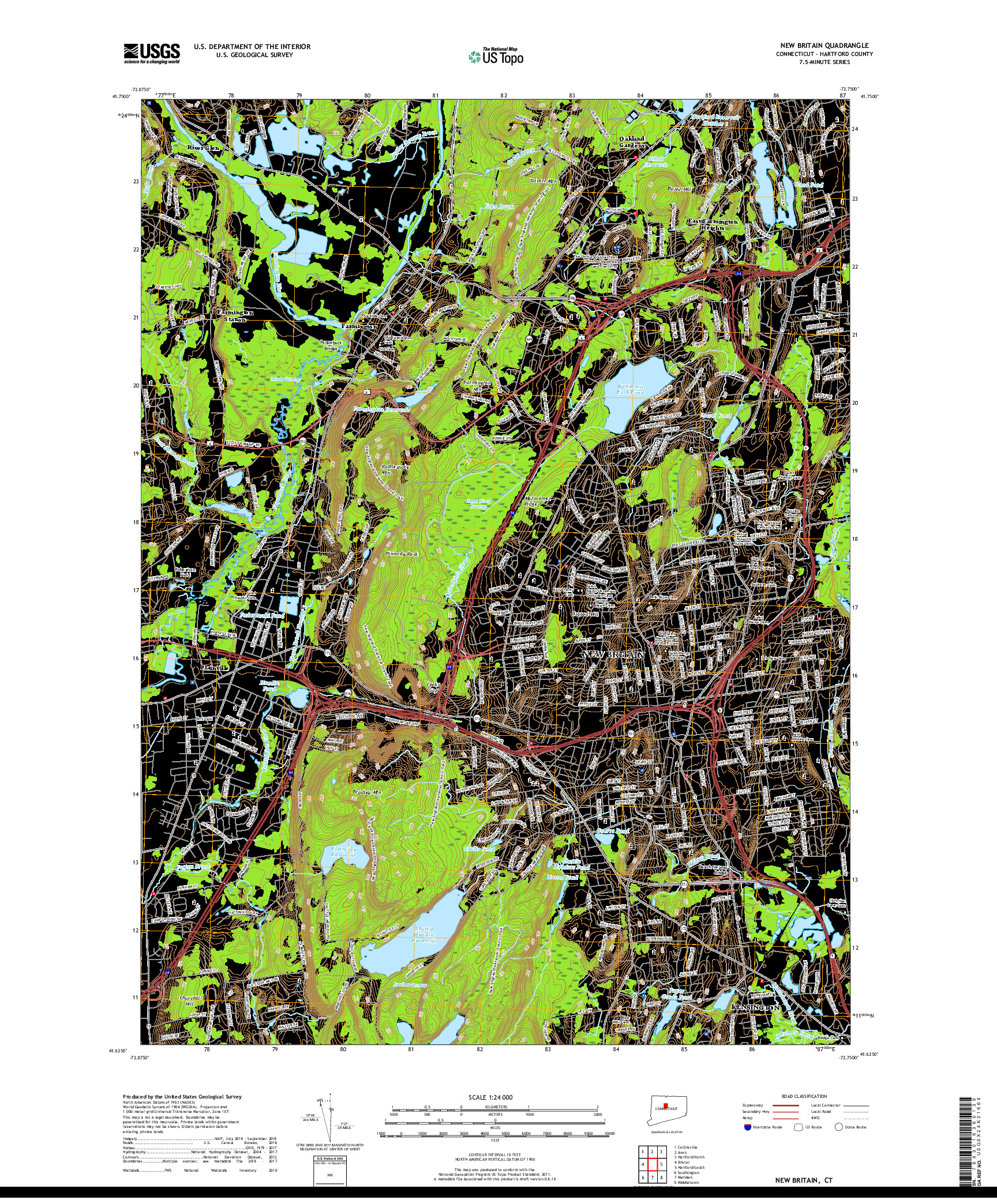 USGS US TOPO 7.5-MINUTE MAP FOR NEW BRITAIN, CT 2018