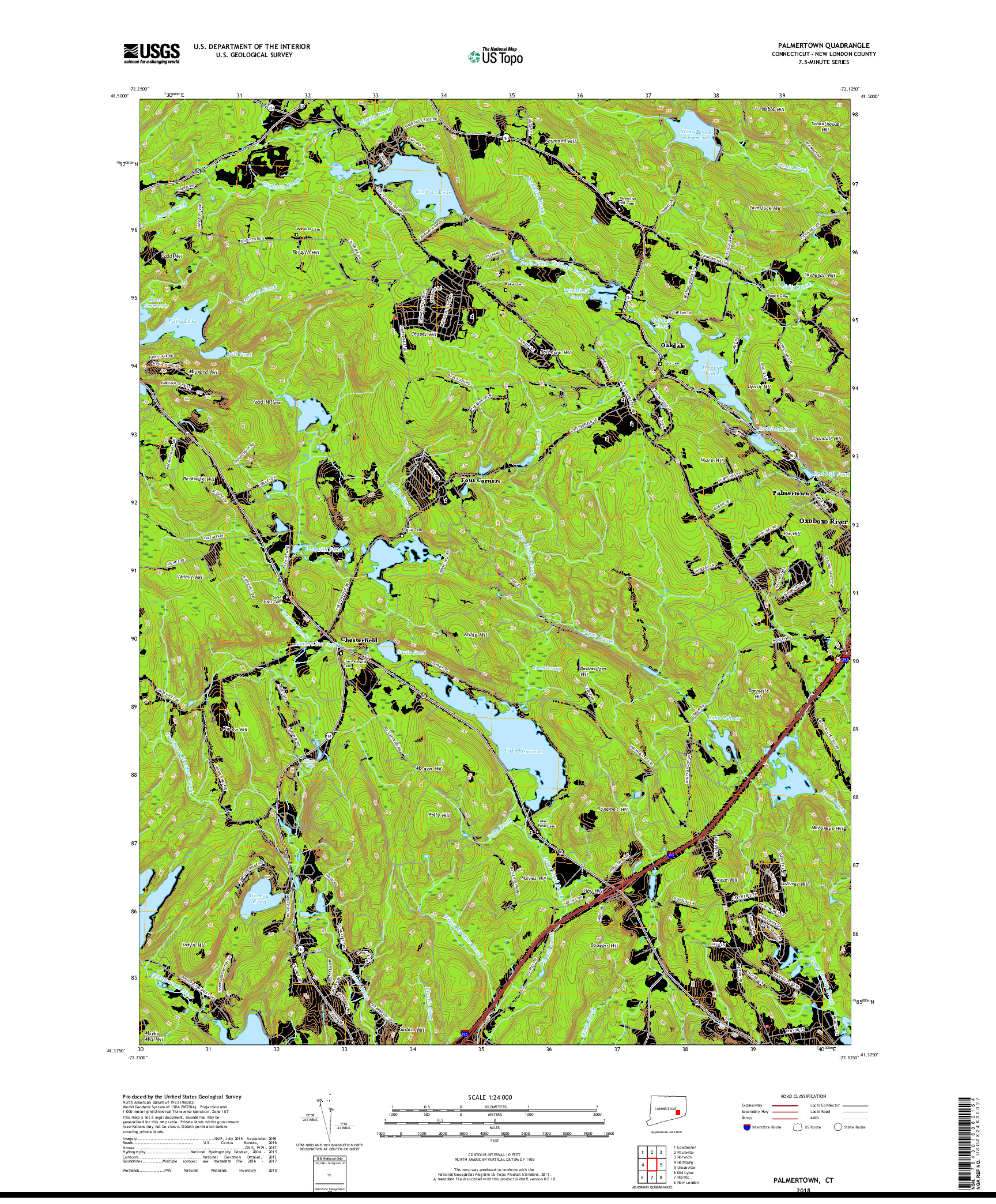 USGS US TOPO 7.5-MINUTE MAP FOR PALMERTOWN, CT 2018