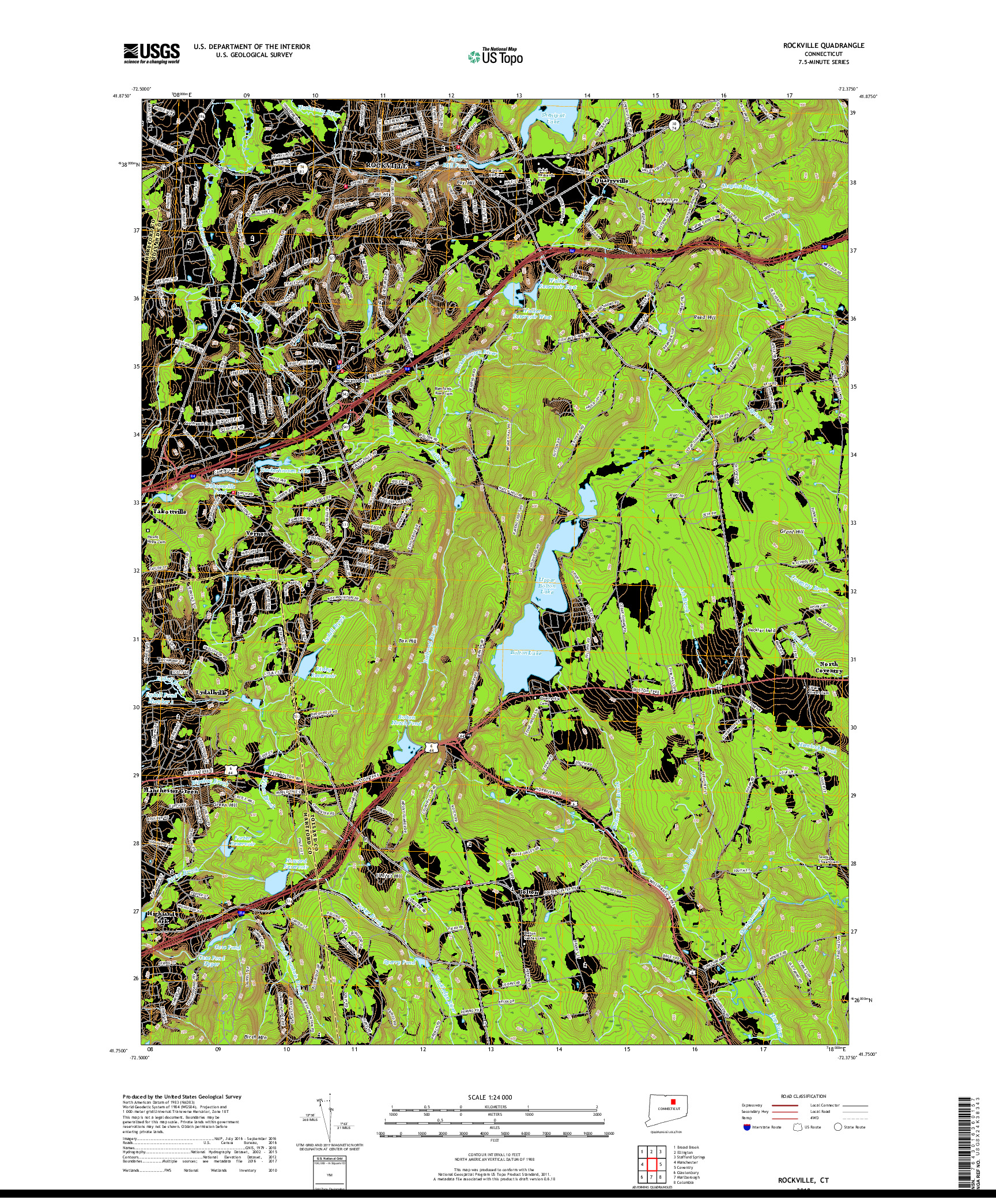 USGS US TOPO 7.5-MINUTE MAP FOR ROCKVILLE, CT 2018