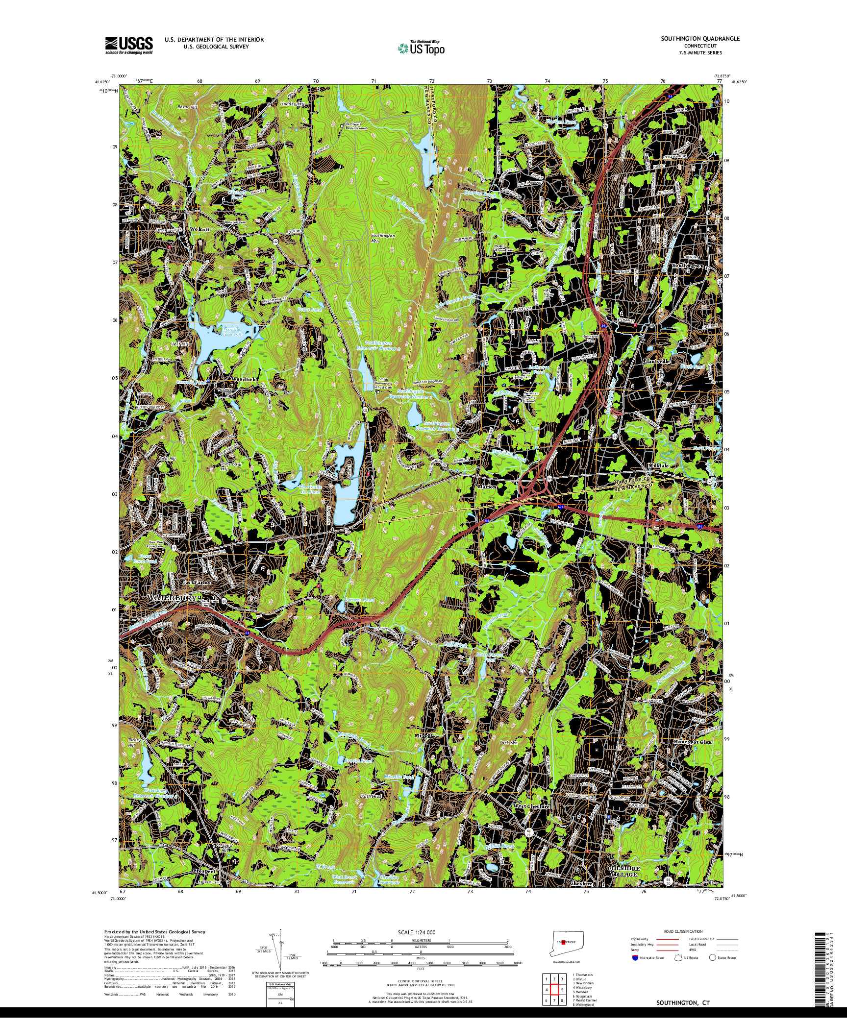 USGS US TOPO 7.5-MINUTE MAP FOR SOUTHINGTON, CT 2018