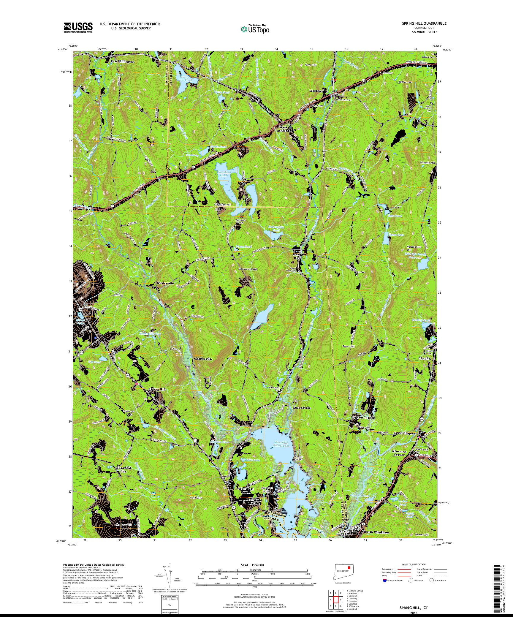 USGS US TOPO 7.5-MINUTE MAP FOR SPRING HILL, CT 2018