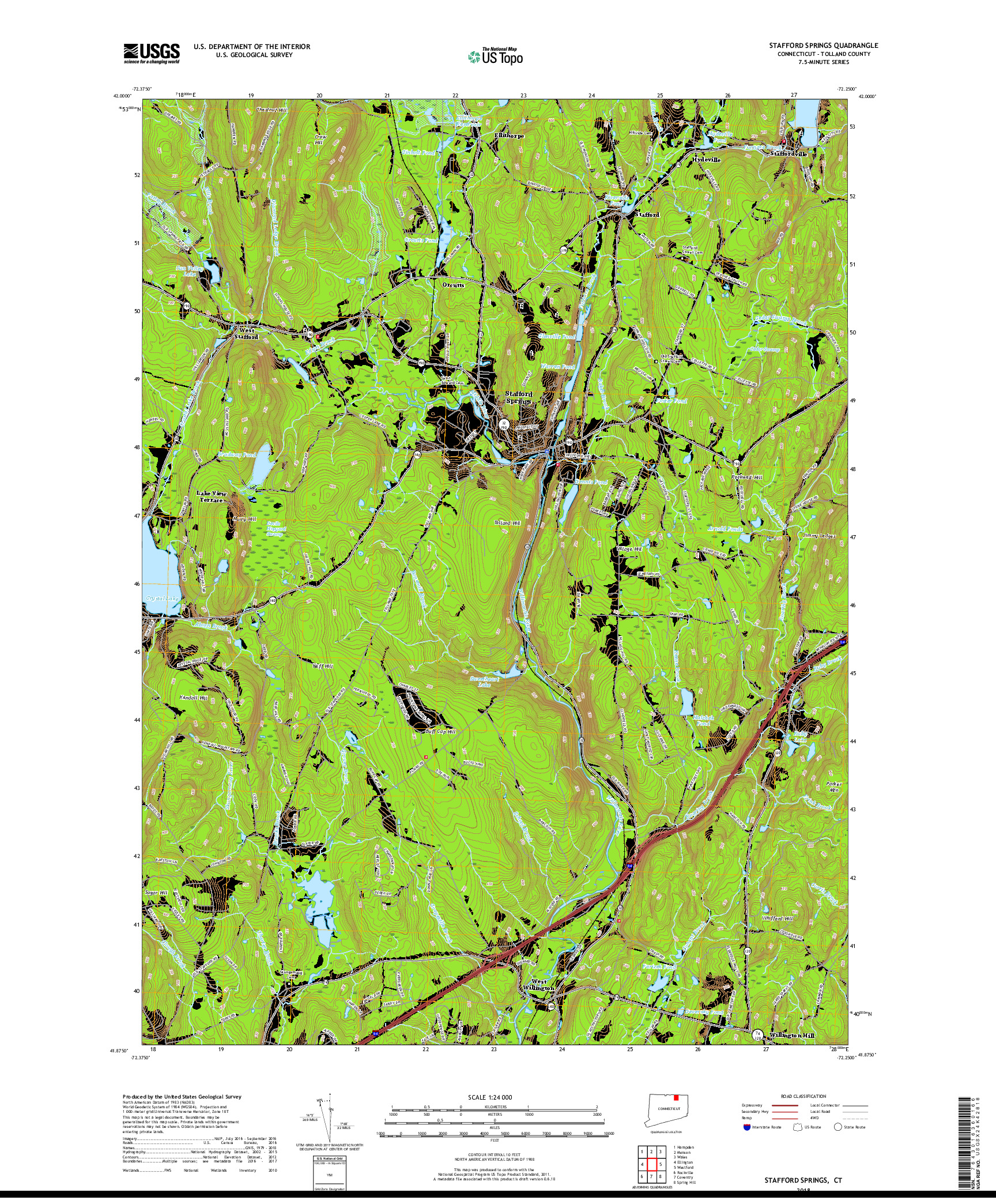 USGS US TOPO 7.5-MINUTE MAP FOR STAFFORD SPRINGS, CT 2018