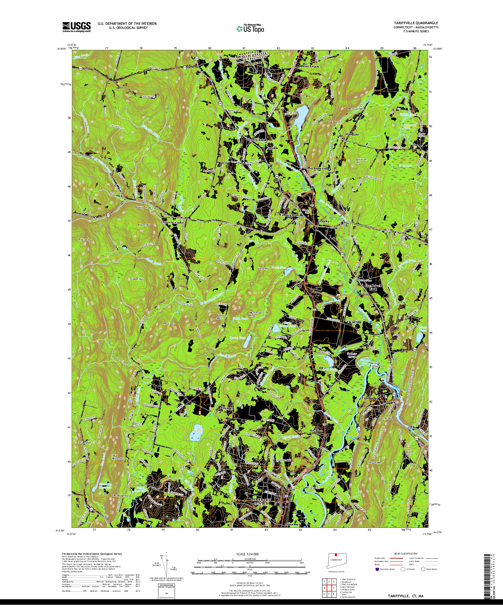 USGS US TOPO 7.5-MINUTE MAP FOR TARIFFVILLE, CT,MA 2018