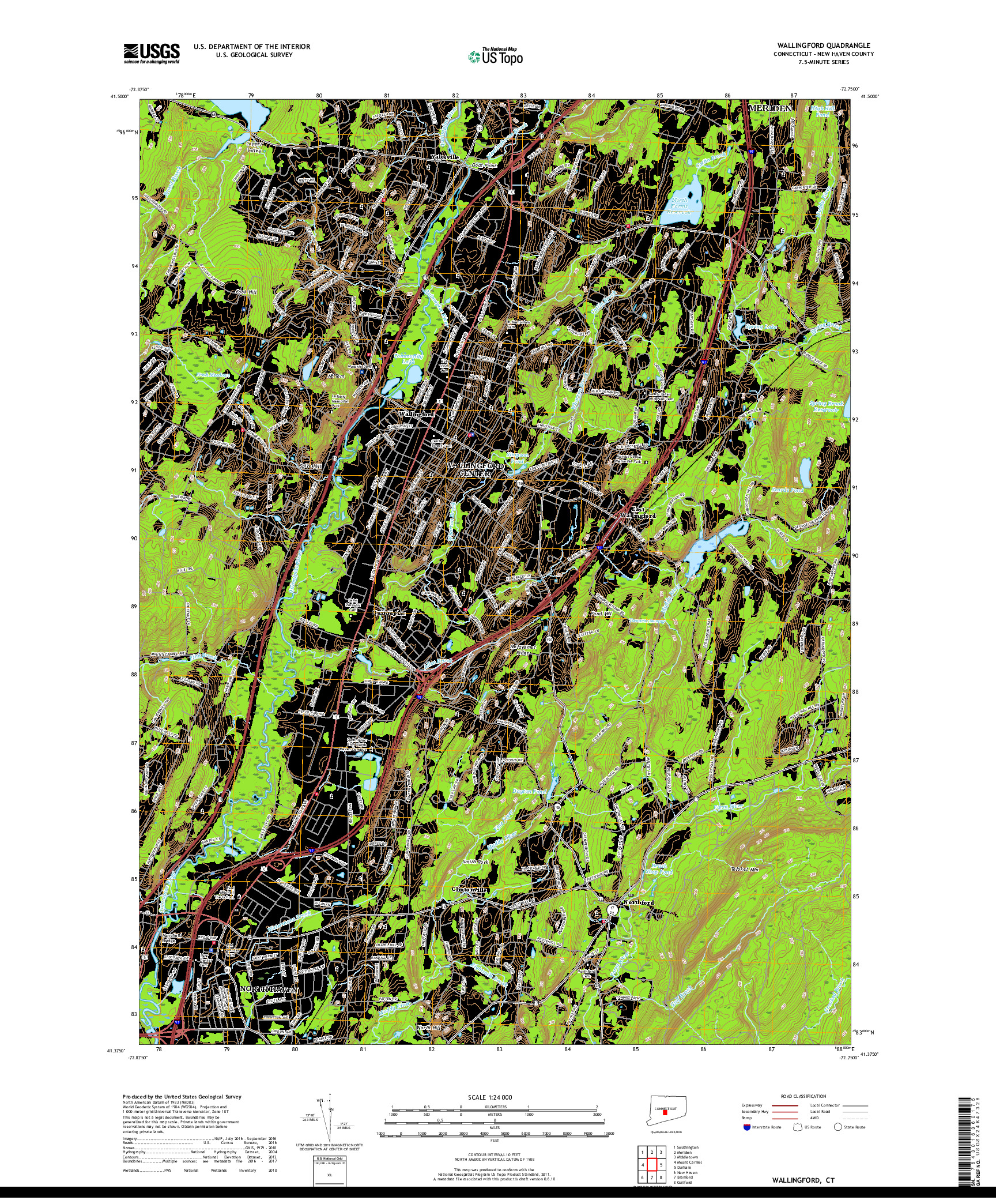 USGS US TOPO 7.5-MINUTE MAP FOR WALLINGFORD, CT 2018