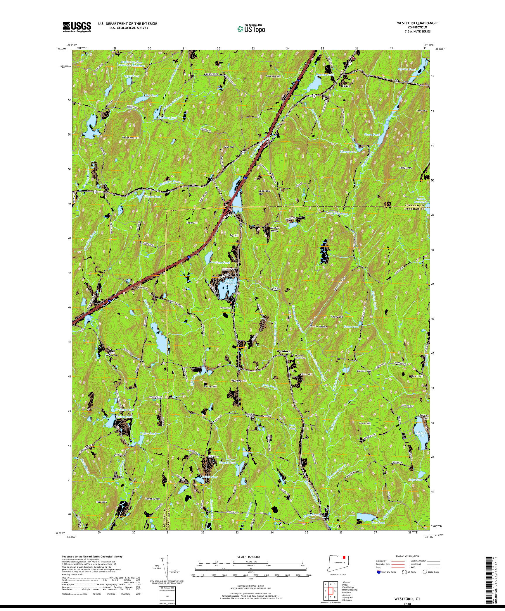 USGS US TOPO 7.5-MINUTE MAP FOR WESTFORD, CT 2018