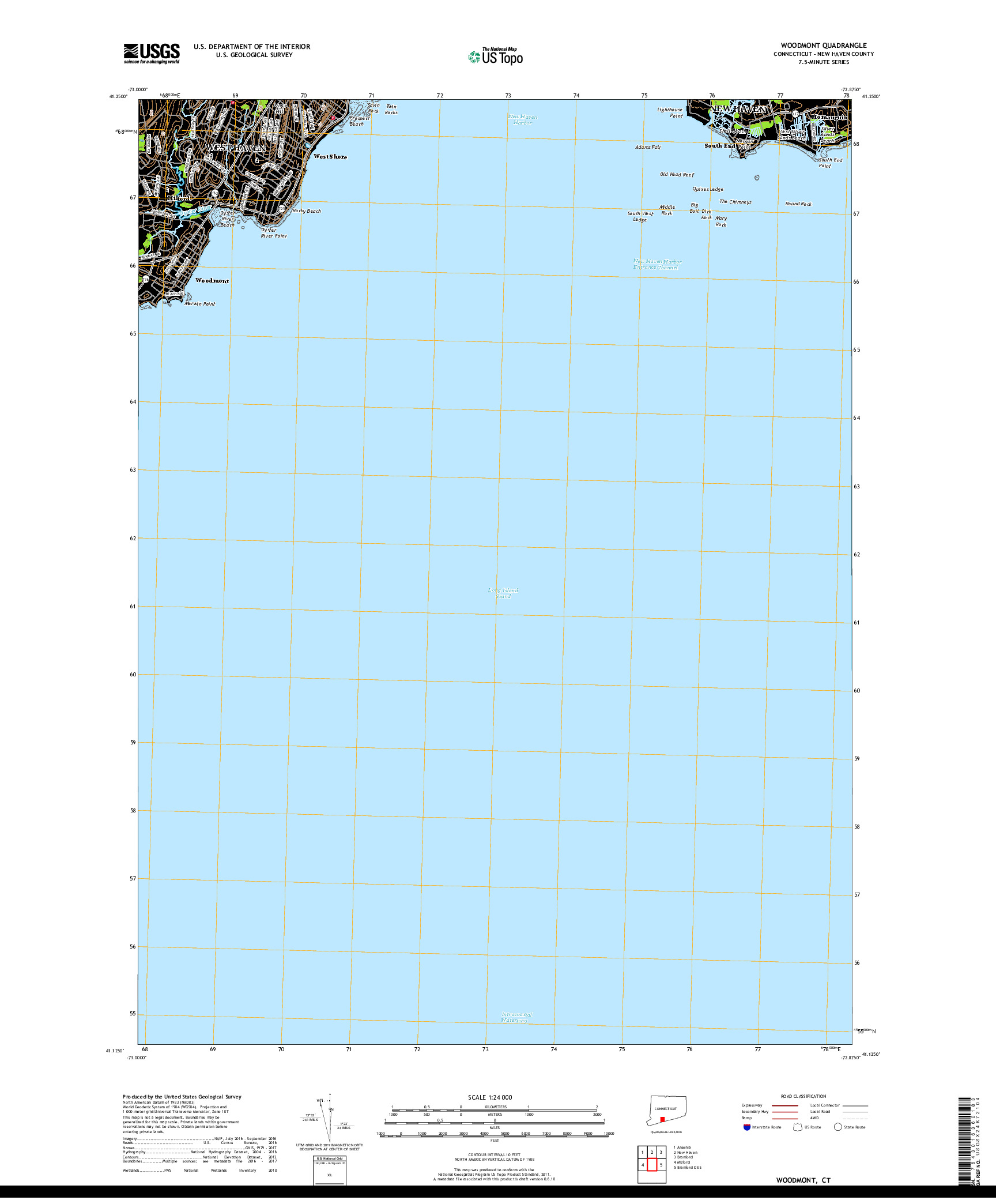 USGS US TOPO 7.5-MINUTE MAP FOR WOODMONT, CT 2018