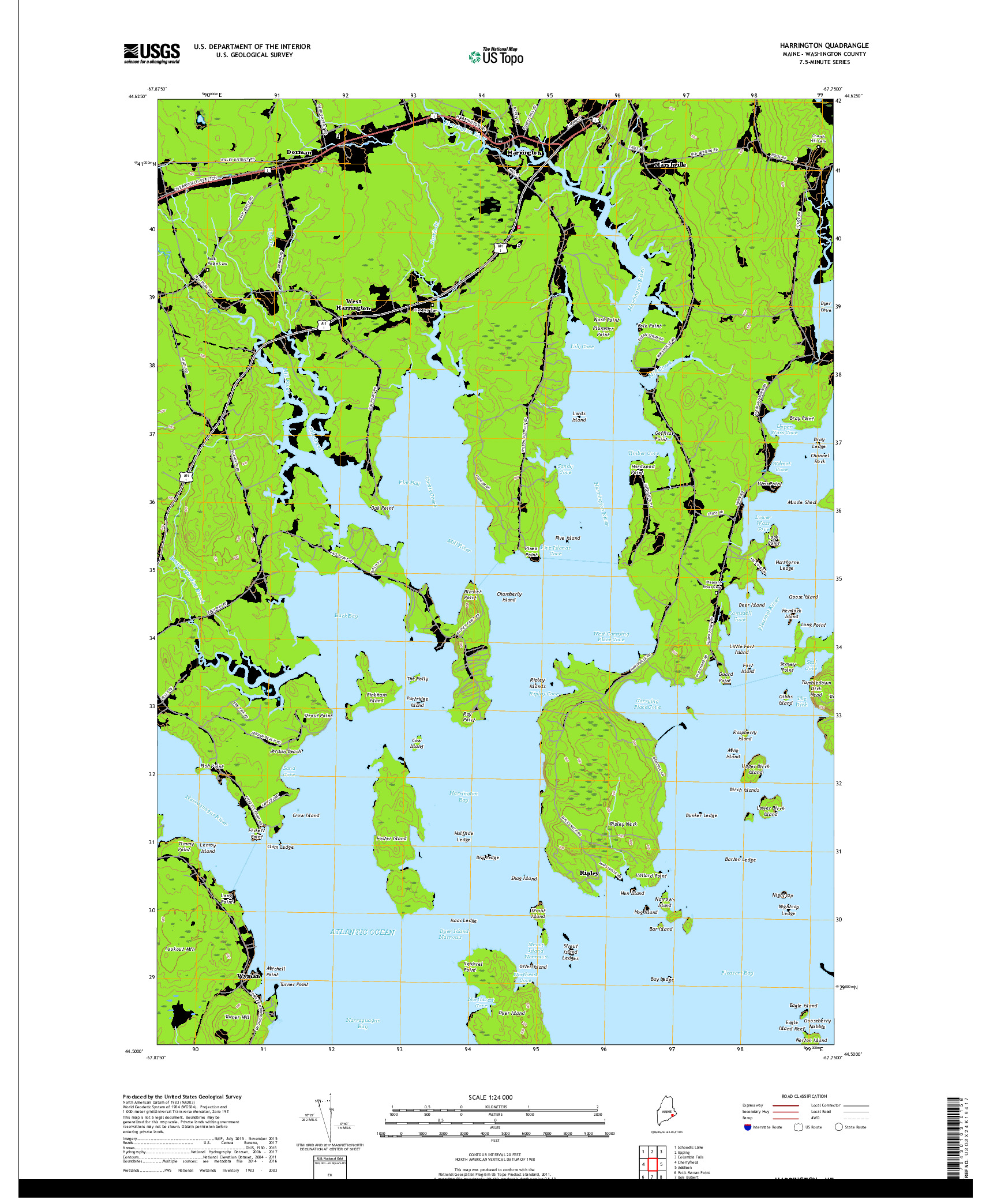 USGS US TOPO 7.5-MINUTE MAP FOR HARRINGTON, ME 2018