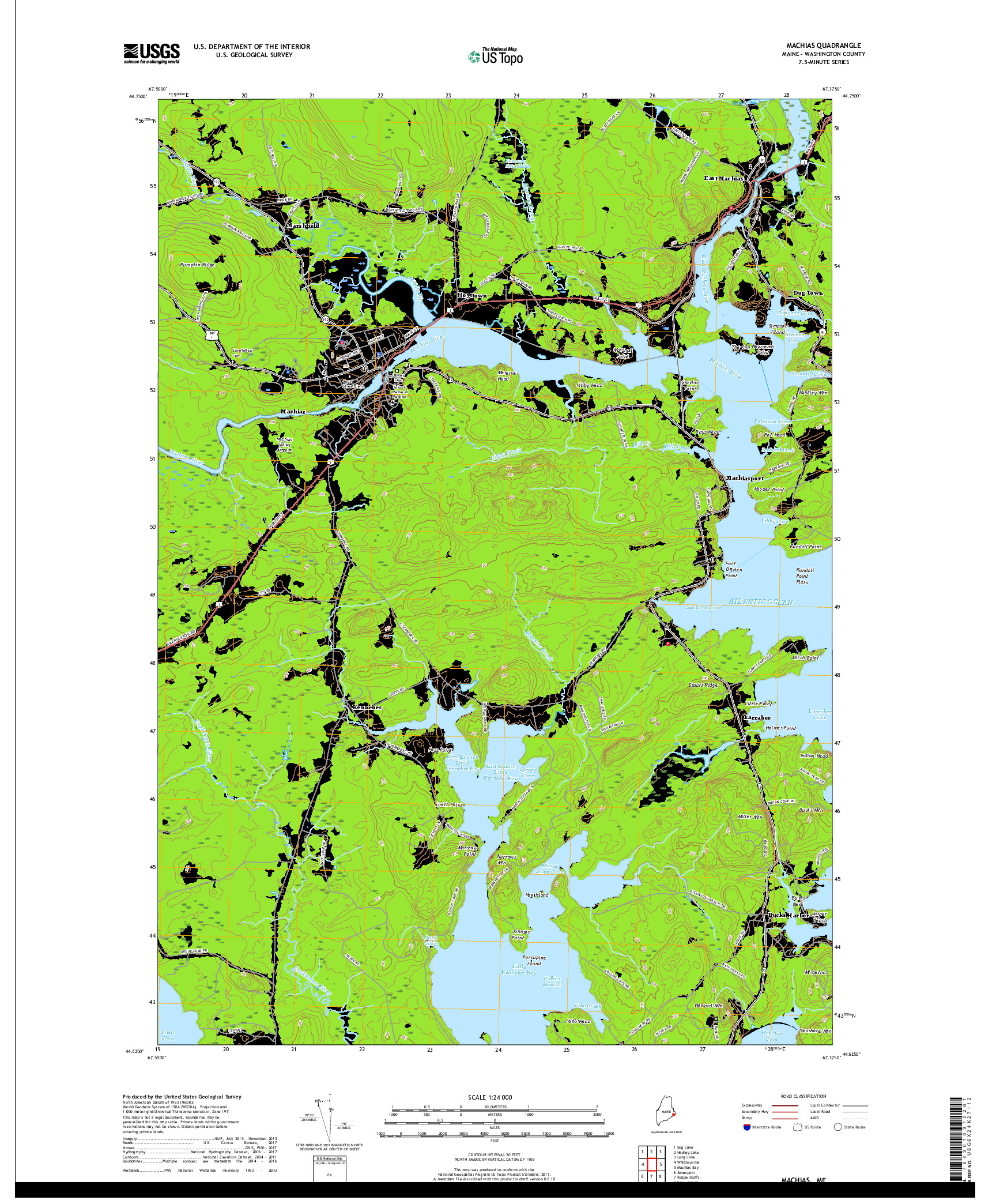 USGS US TOPO 7.5-MINUTE MAP FOR MACHIAS, ME 2018