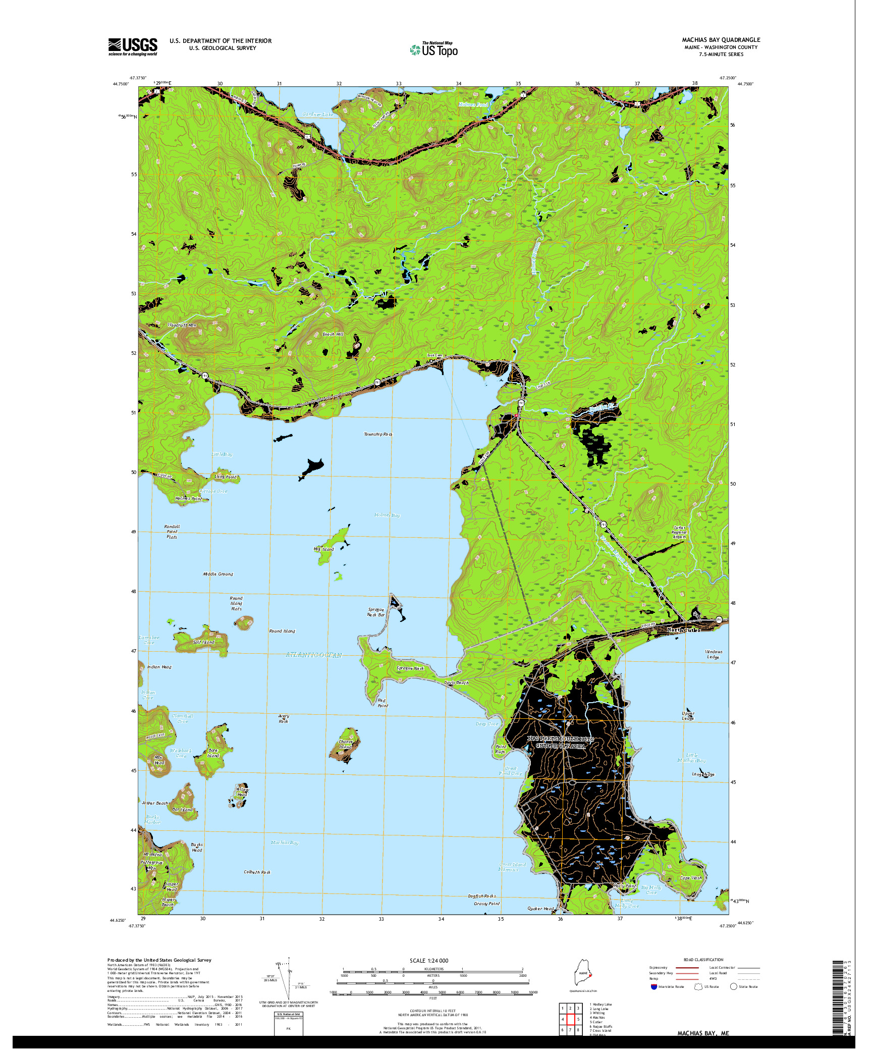 USGS US TOPO 7.5-MINUTE MAP FOR MACHIAS BAY, ME 2018