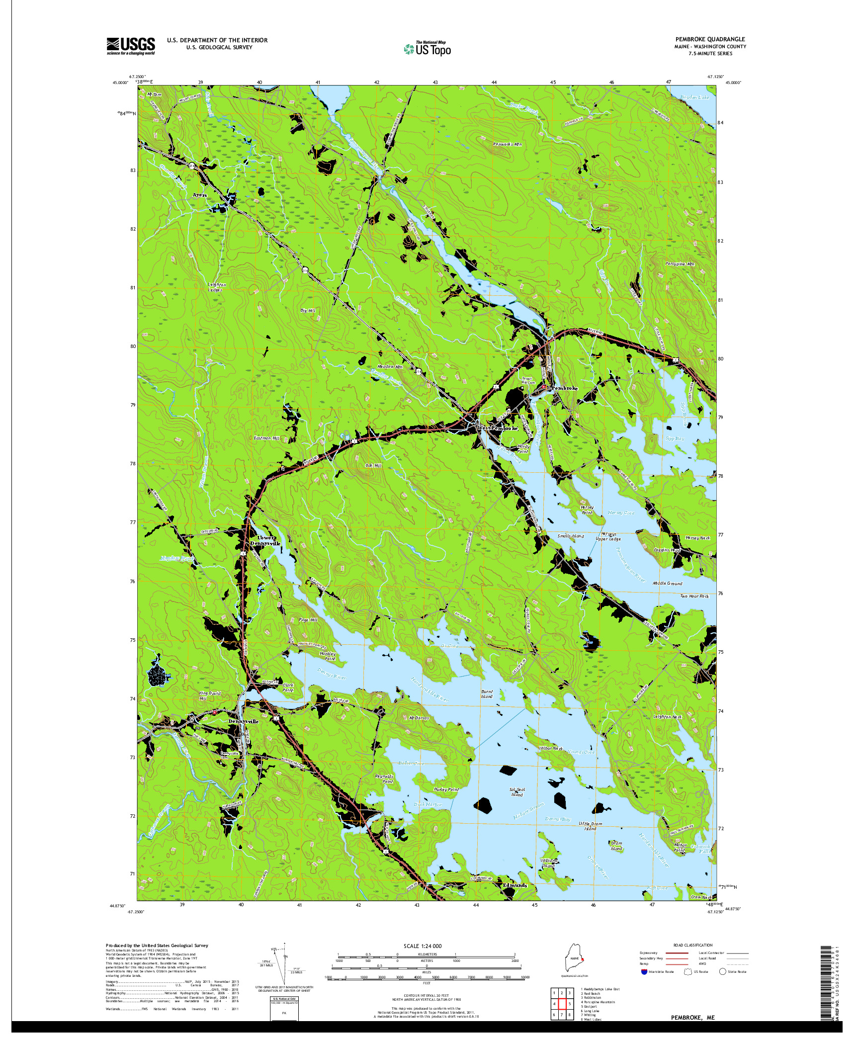 USGS US TOPO 7.5-MINUTE MAP FOR PEMBROKE, ME 2018