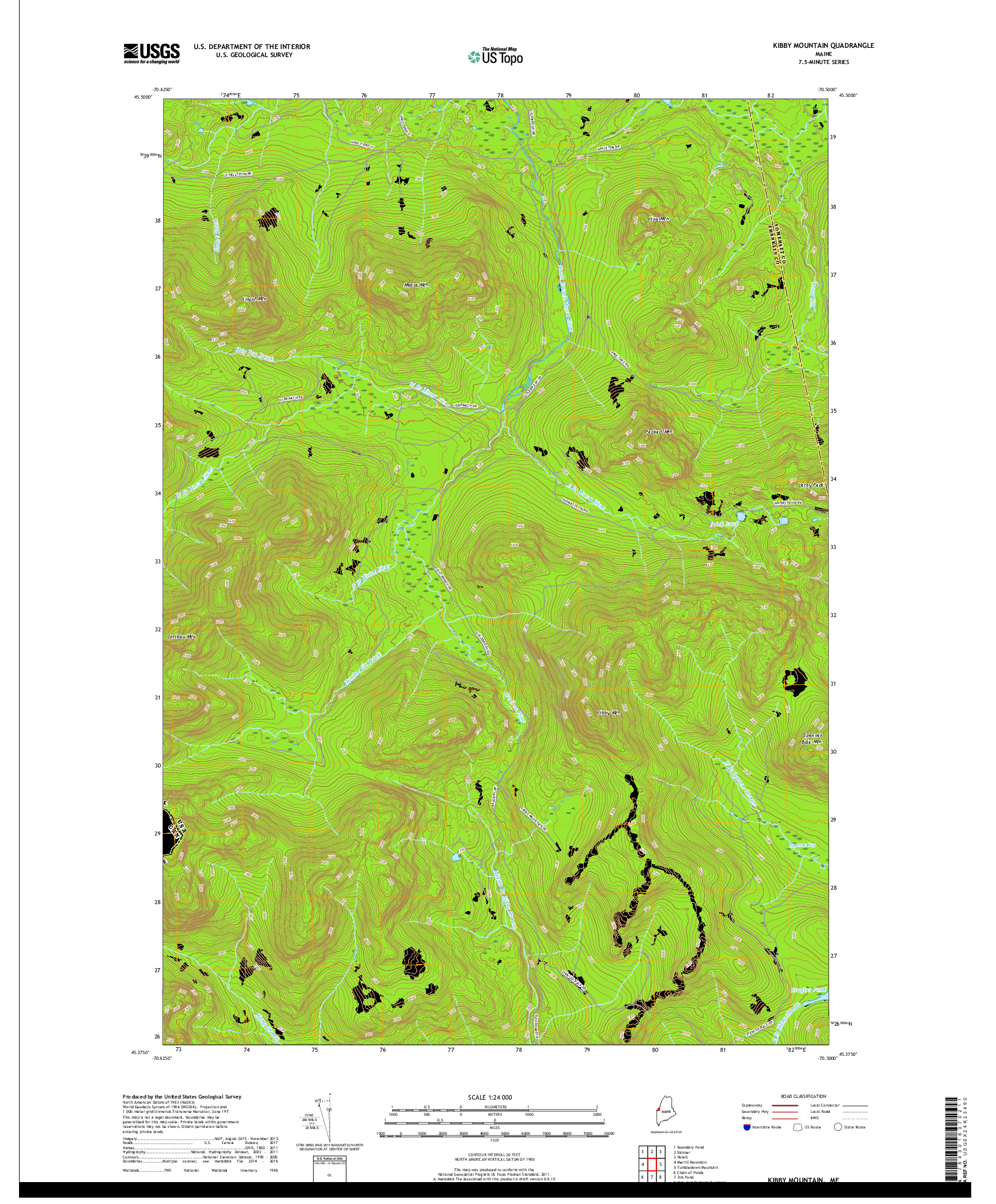 USGS US TOPO 7.5-MINUTE MAP FOR KIBBY MOUNTAIN, ME 2018