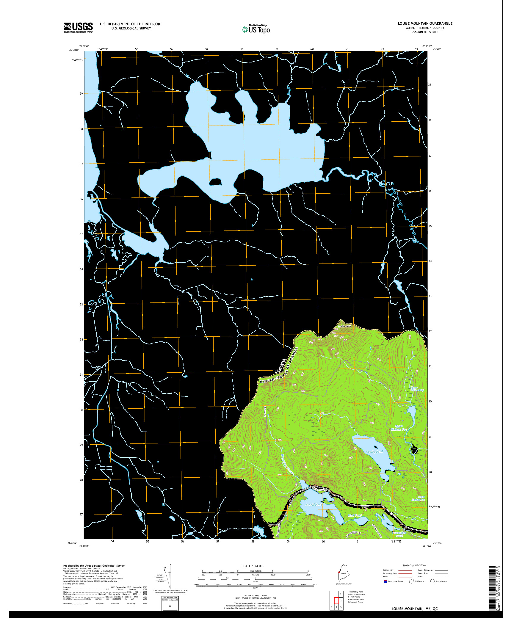 USGS US TOPO 7.5-MINUTE MAP FOR LOUISE MOUNTAIN, ME,QC 2018