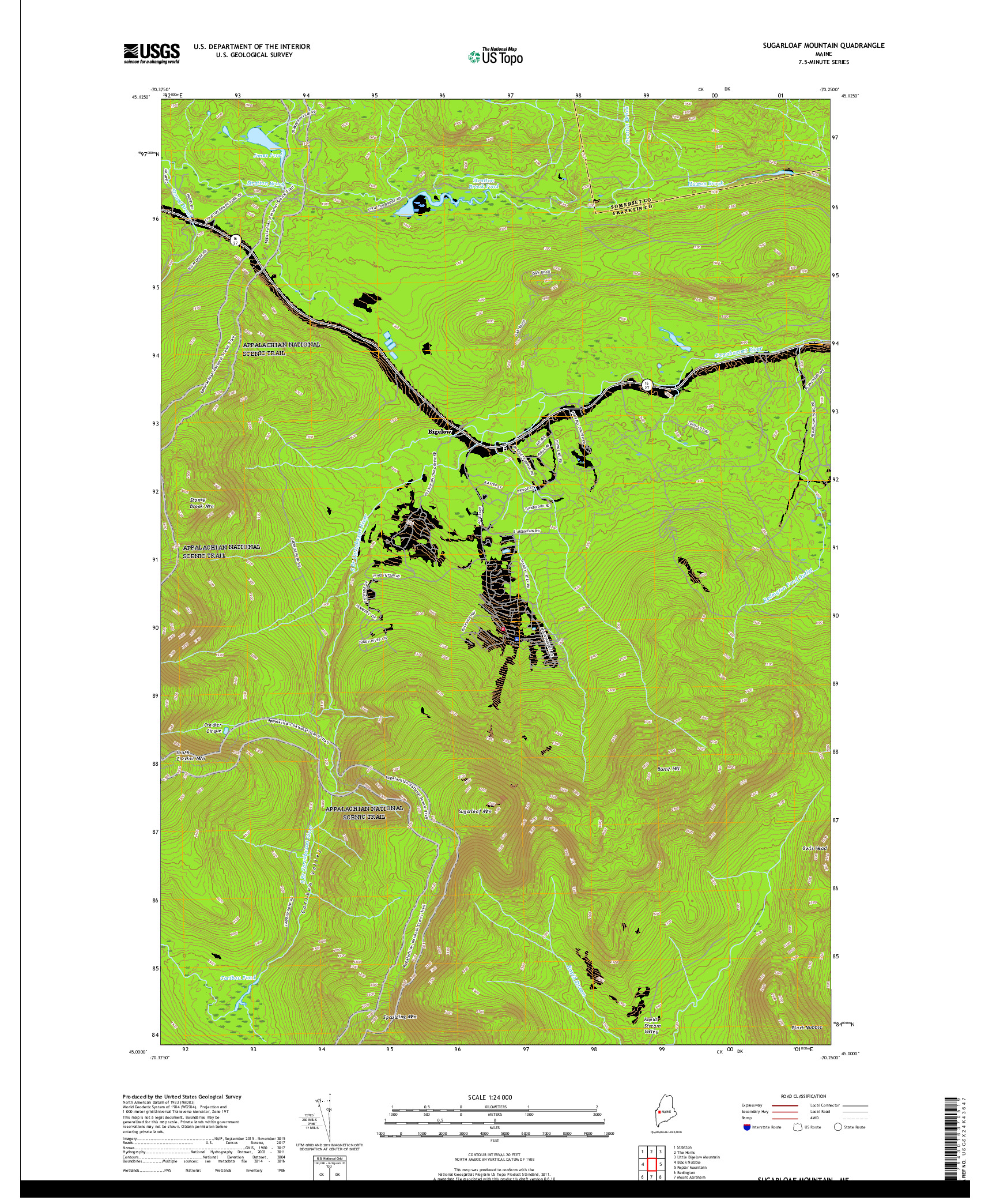 USGS US TOPO 7.5-MINUTE MAP FOR SUGARLOAF MOUNTAIN, ME 2018