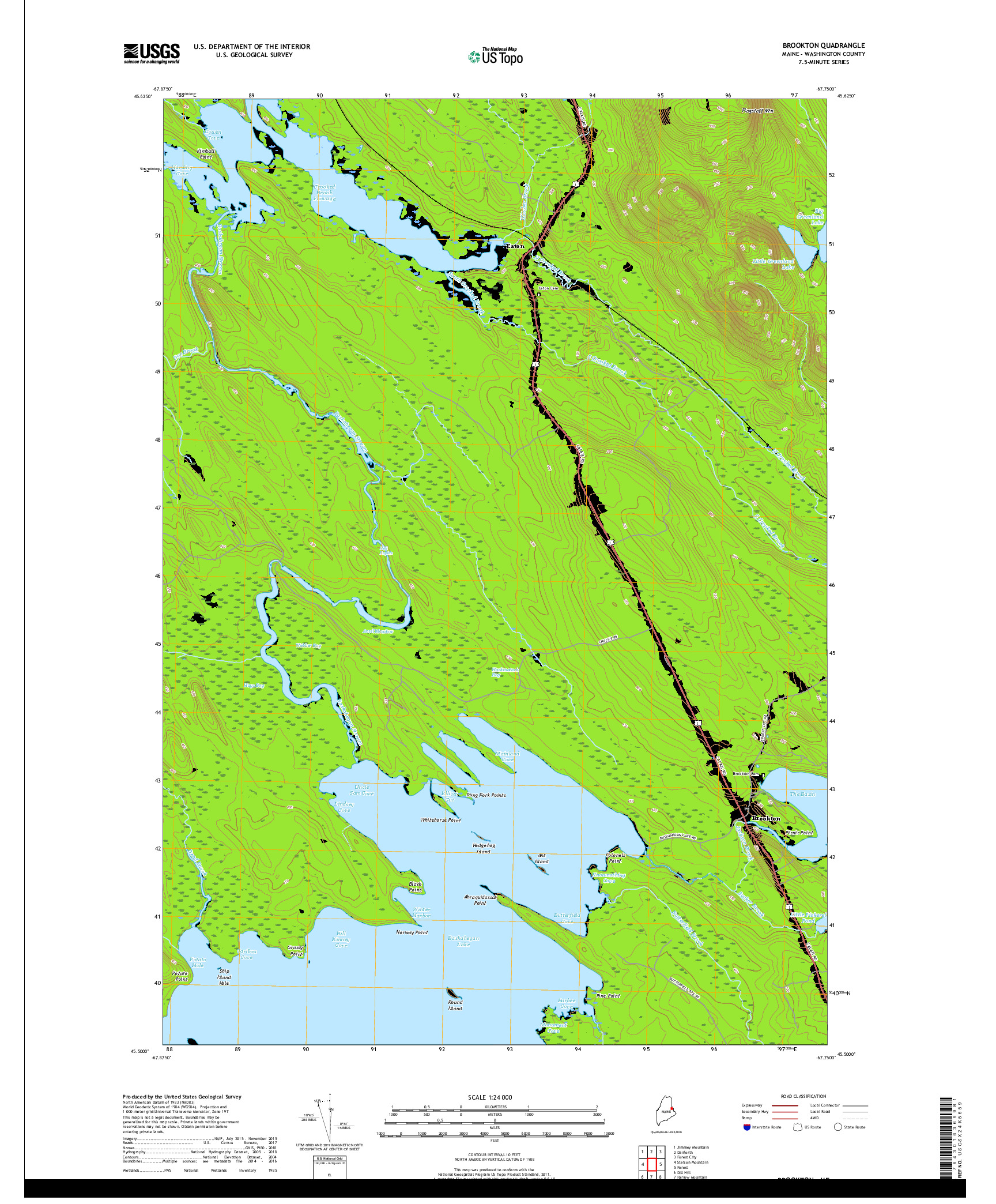 USGS US TOPO 7.5-MINUTE MAP FOR BROOKTON, ME 2018