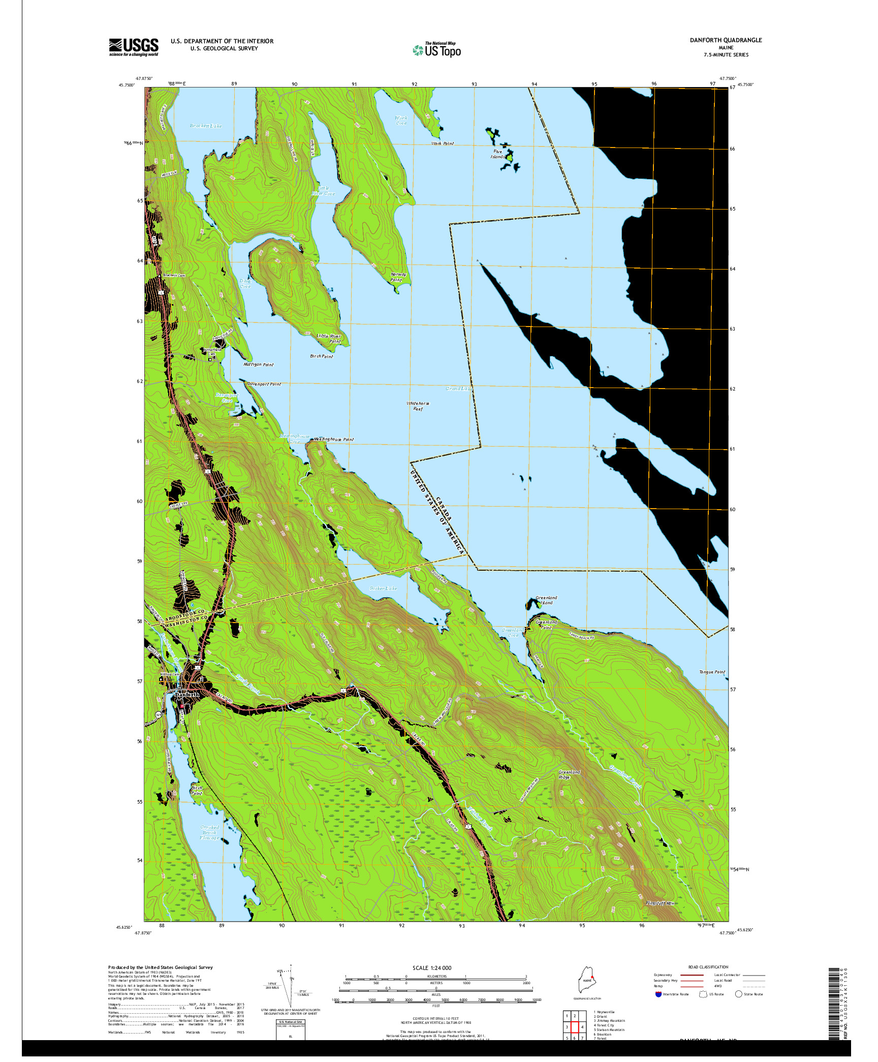 USGS US TOPO 7.5-MINUTE MAP FOR DANFORTH, ME,NB 2018