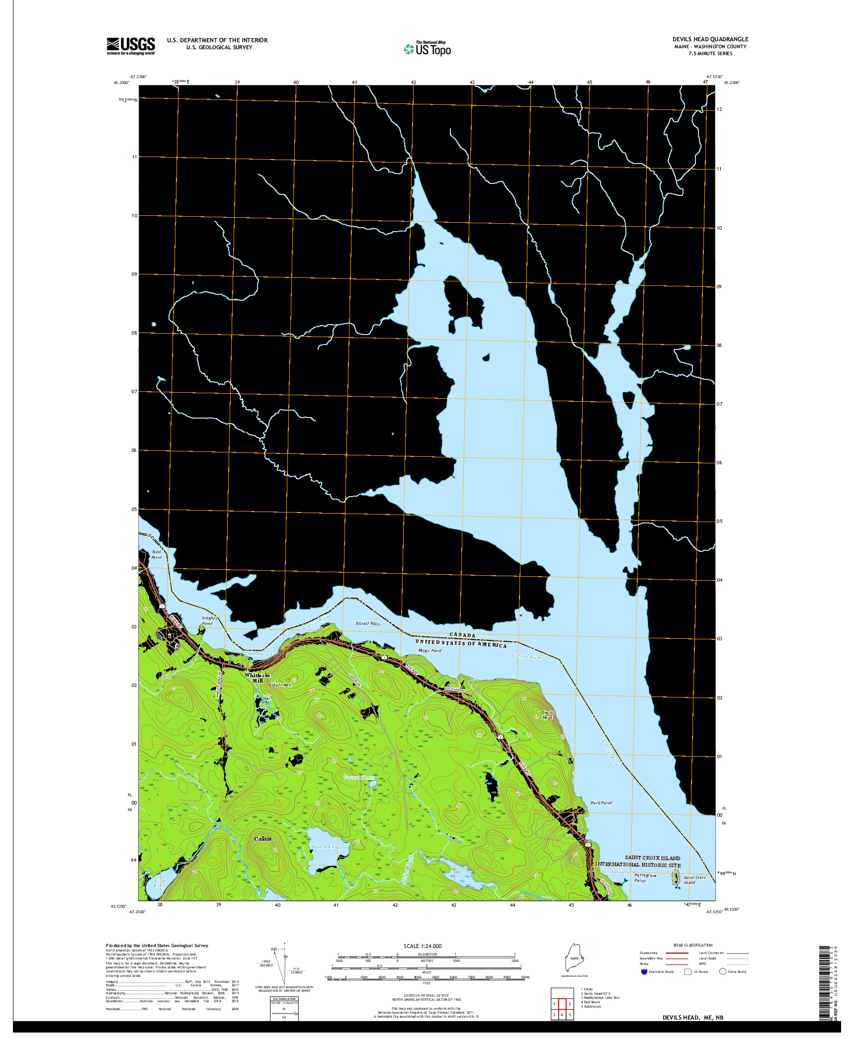 USGS US TOPO 7.5-MINUTE MAP FOR DEVILS HEAD, ME,NB 2018