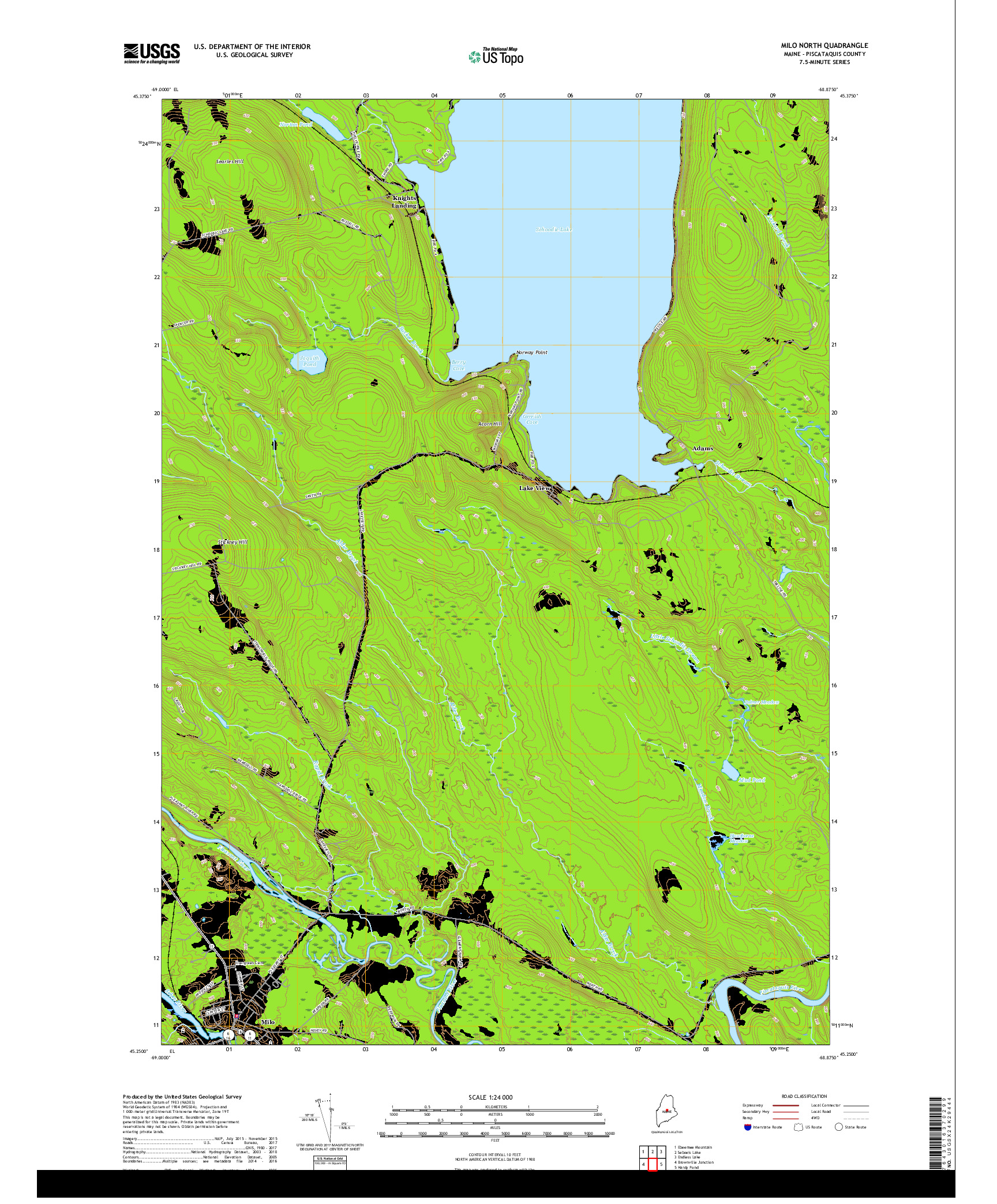 USGS US TOPO 7.5-MINUTE MAP FOR MILO NORTH, ME 2018