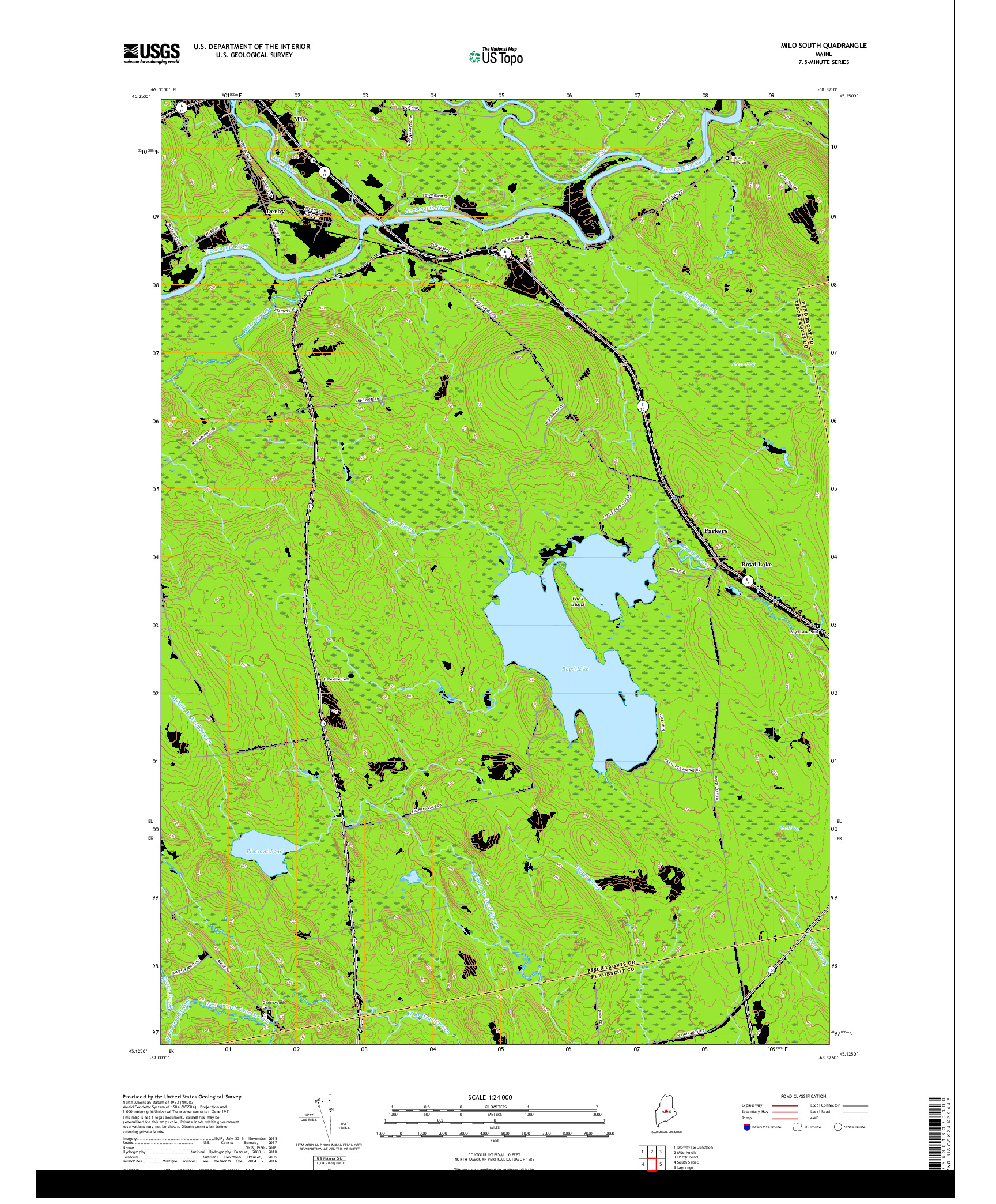 USGS US TOPO 7.5-MINUTE MAP FOR MILO SOUTH, ME 2018