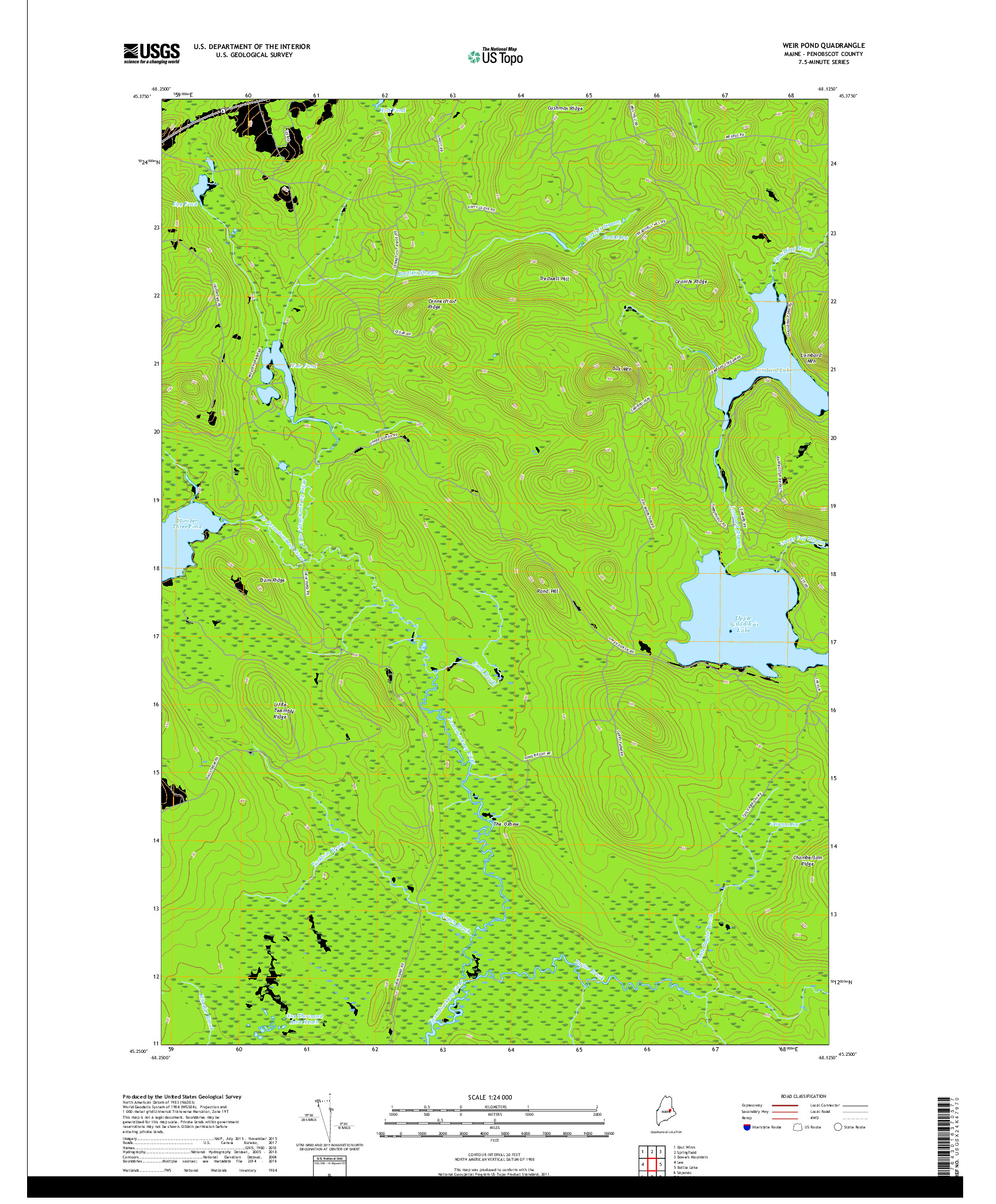 USGS US TOPO 7.5-MINUTE MAP FOR WEIR POND, ME 2018