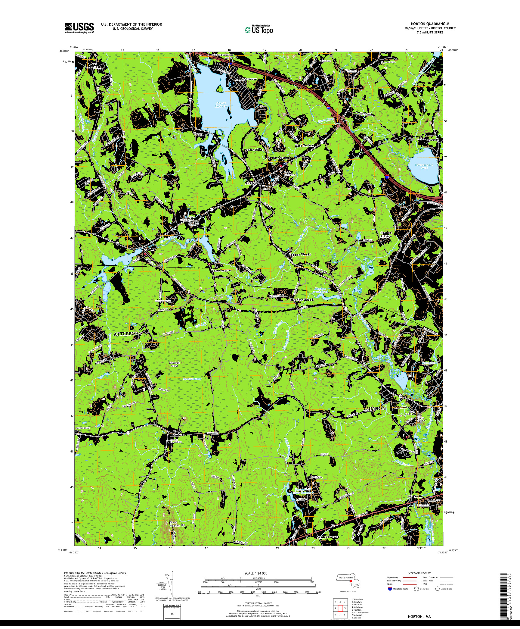 USGS US TOPO 7.5-MINUTE MAP FOR NORTON, MA 2018