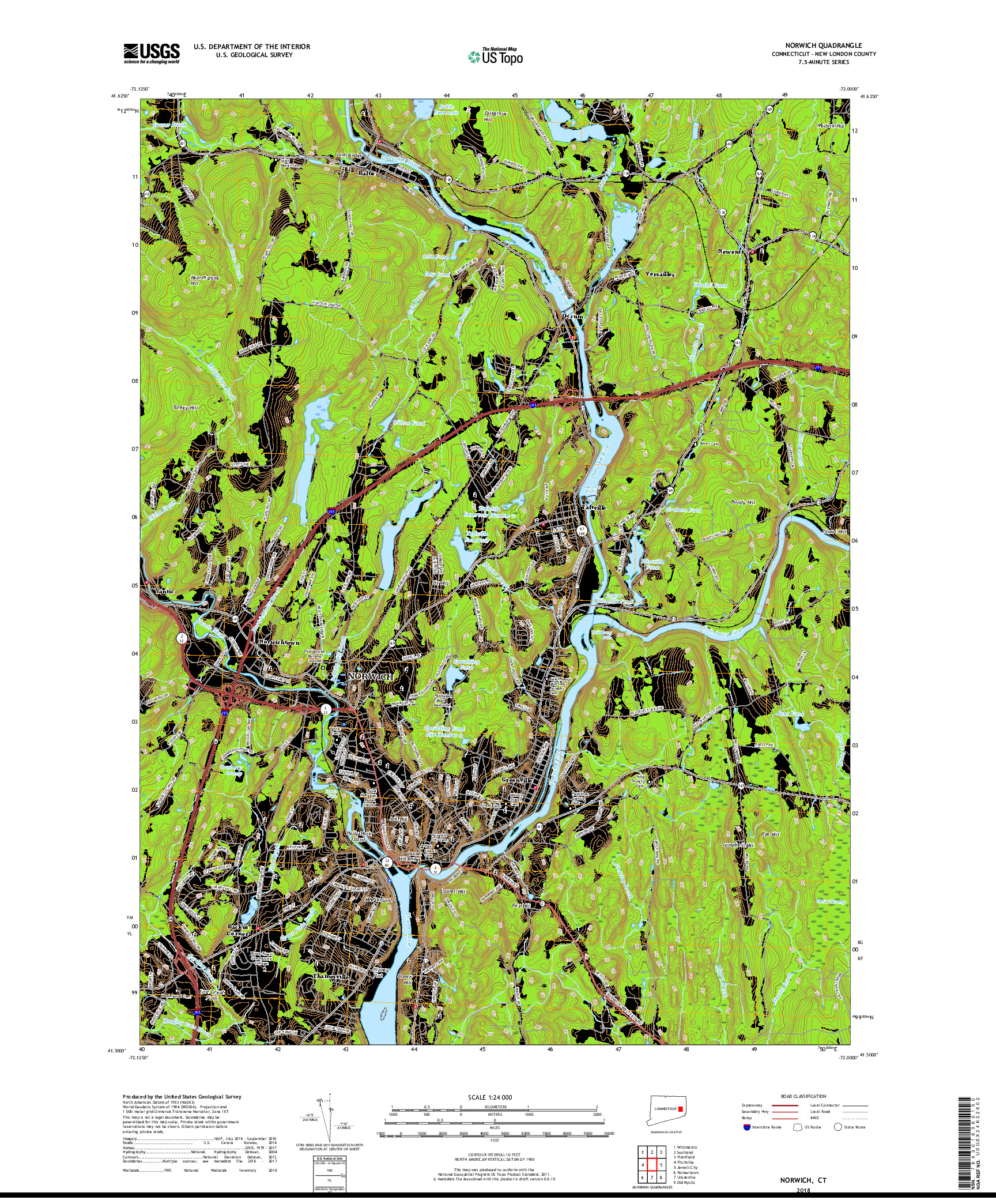 USGS US TOPO 7.5-MINUTE MAP FOR NORWICH, CT 2018