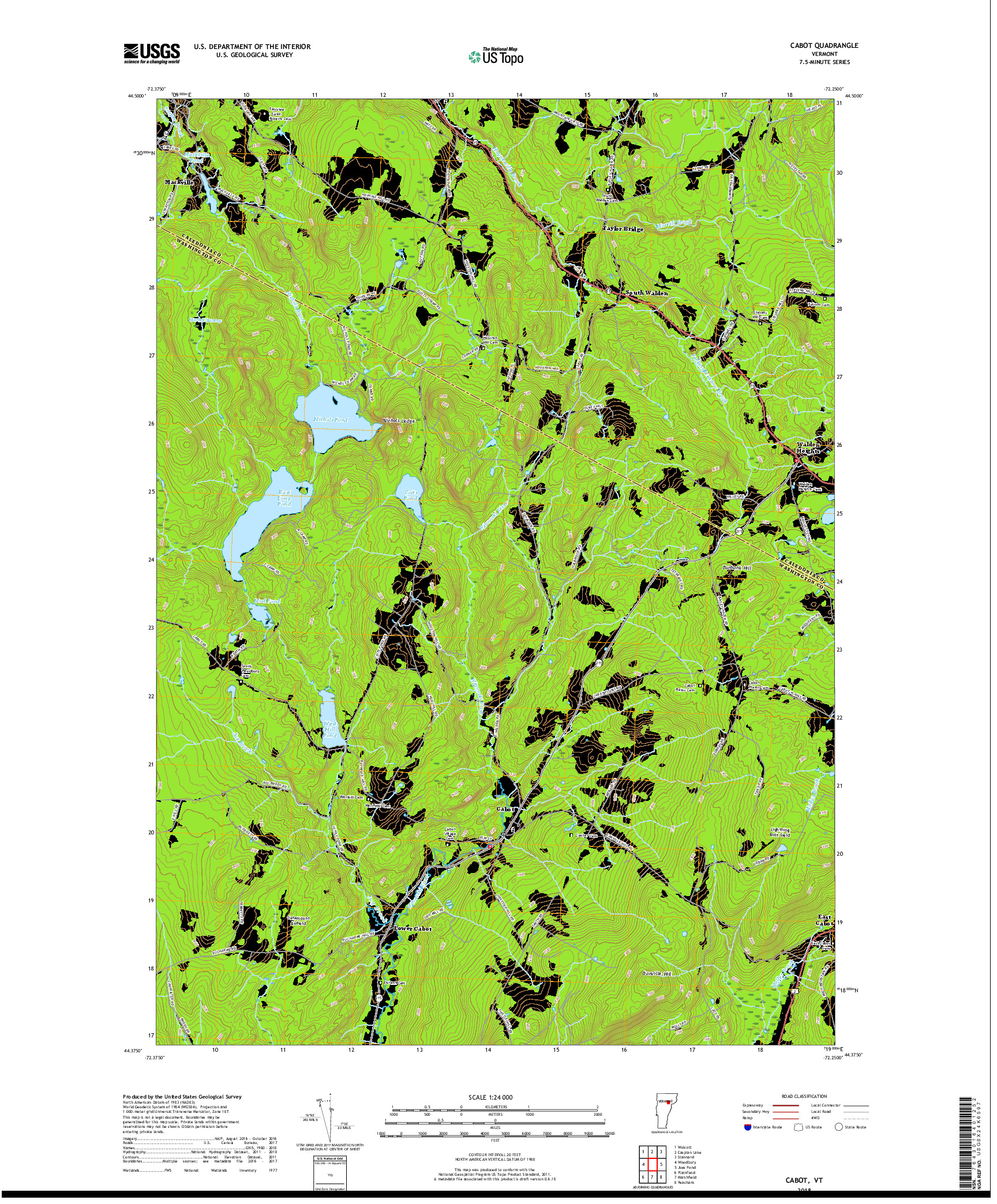 USGS US TOPO 7.5-MINUTE MAP FOR CABOT, VT 2018