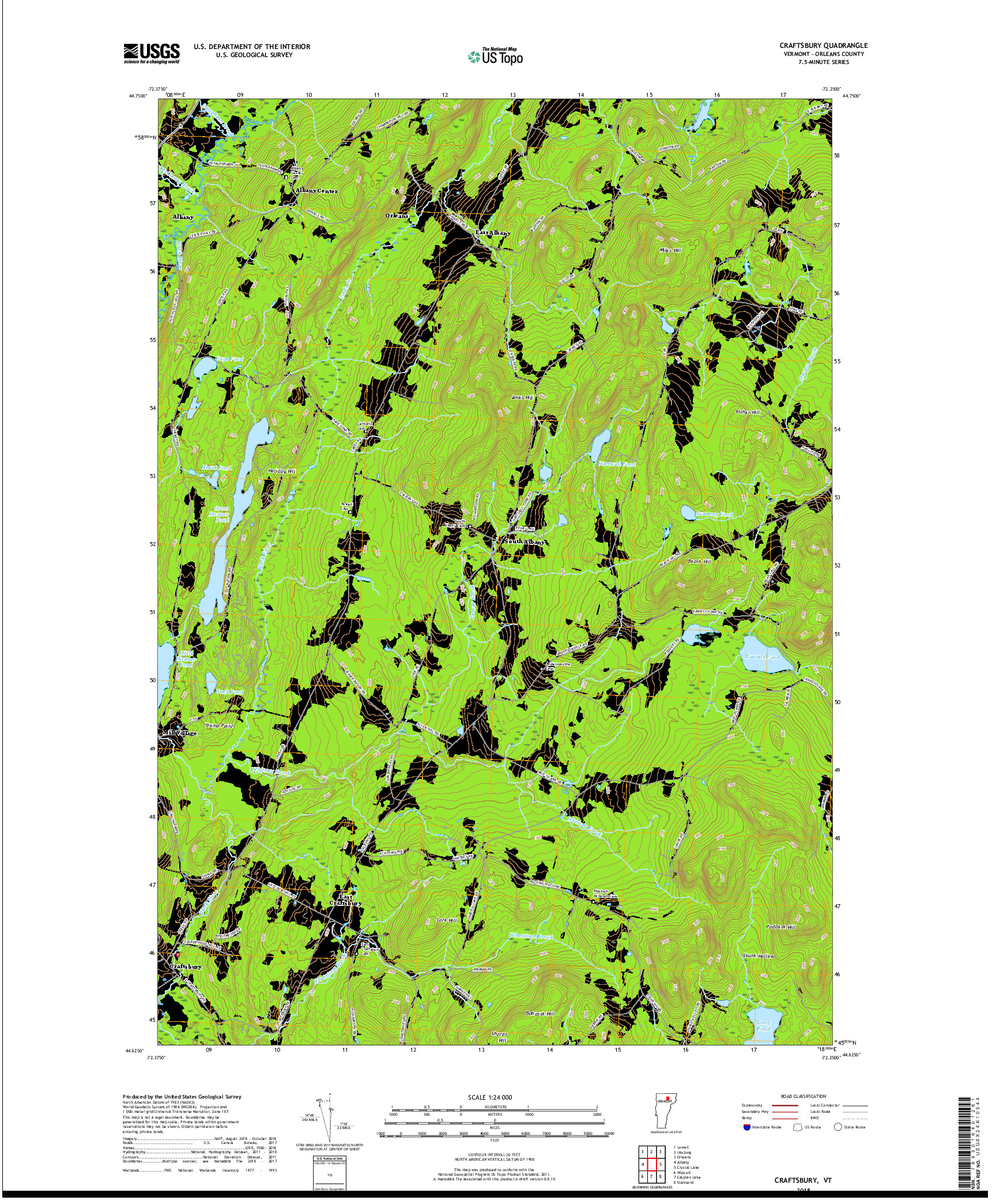 USGS US TOPO 7.5-MINUTE MAP FOR CRAFTSBURY, VT 2018