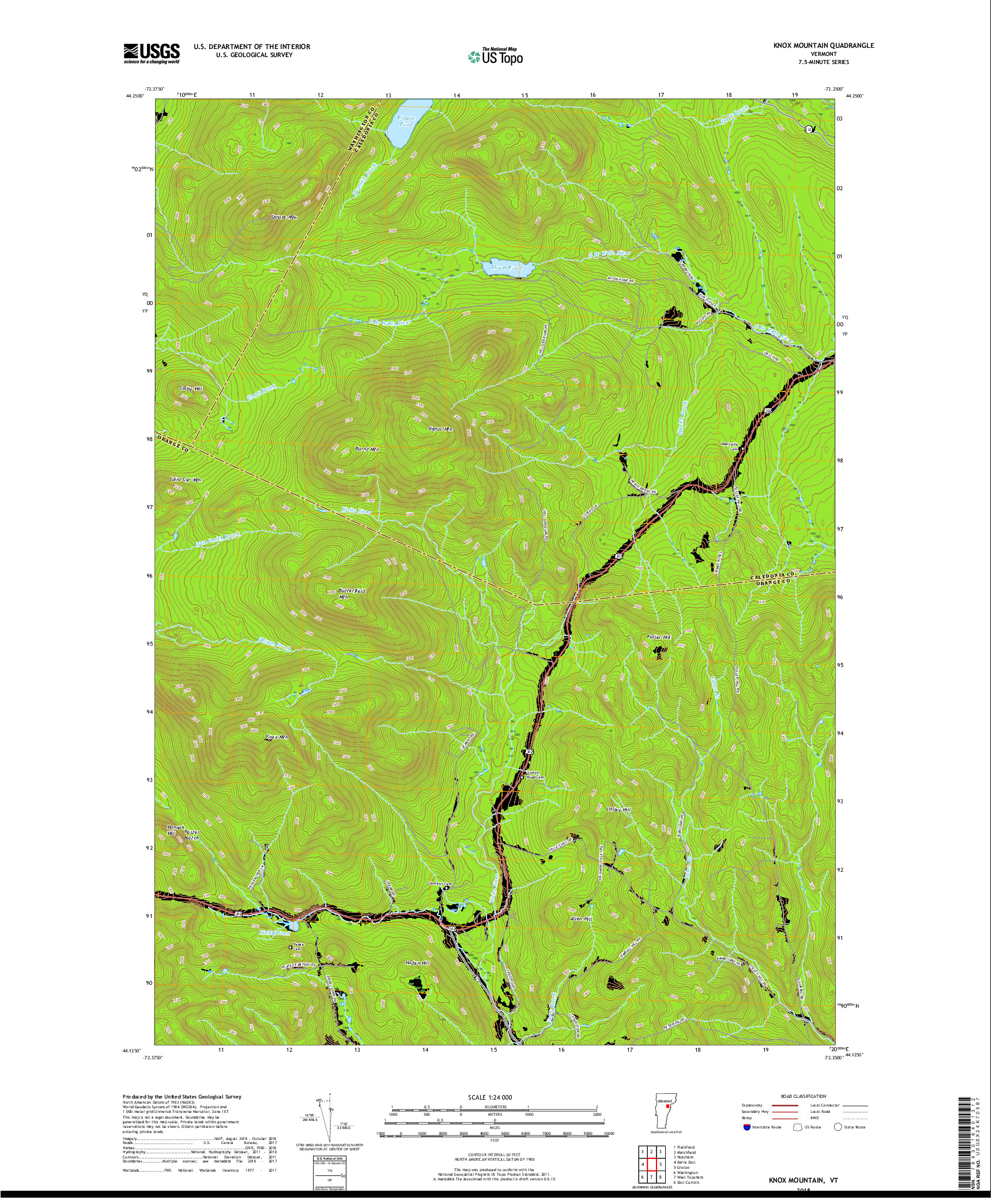 USGS US TOPO 7.5-MINUTE MAP FOR KNOX MOUNTAIN, VT 2018