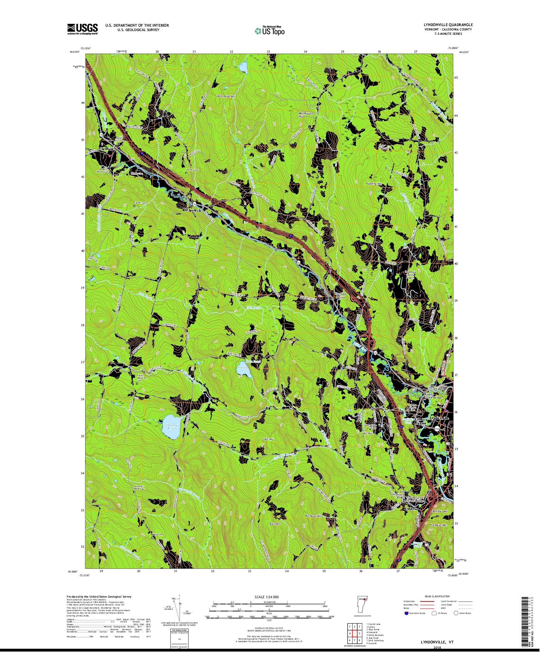USGS US TOPO 7.5-MINUTE MAP FOR LYNDONVILLE, VT 2018