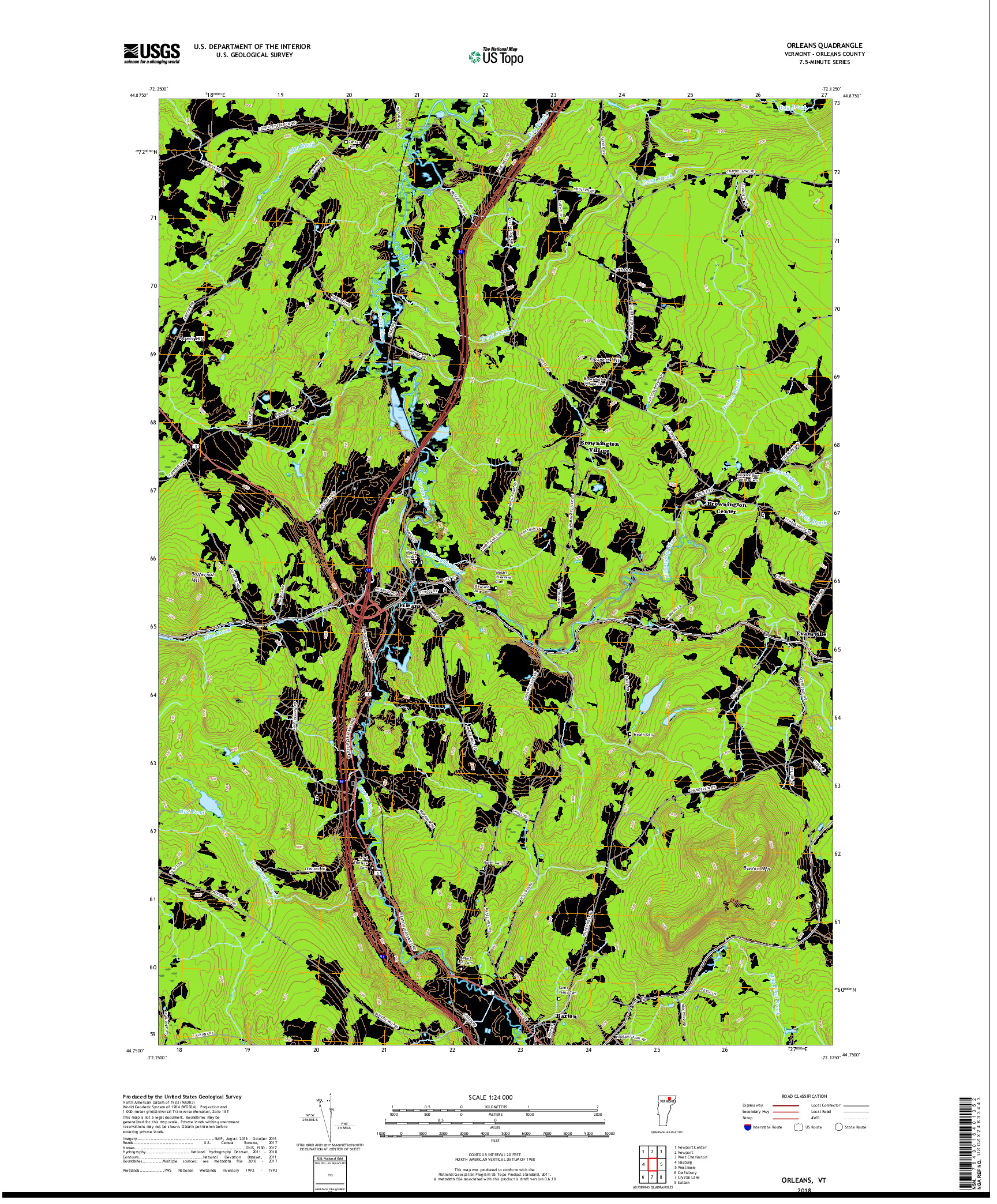 USGS US TOPO 7.5-MINUTE MAP FOR ORLEANS, VT 2018