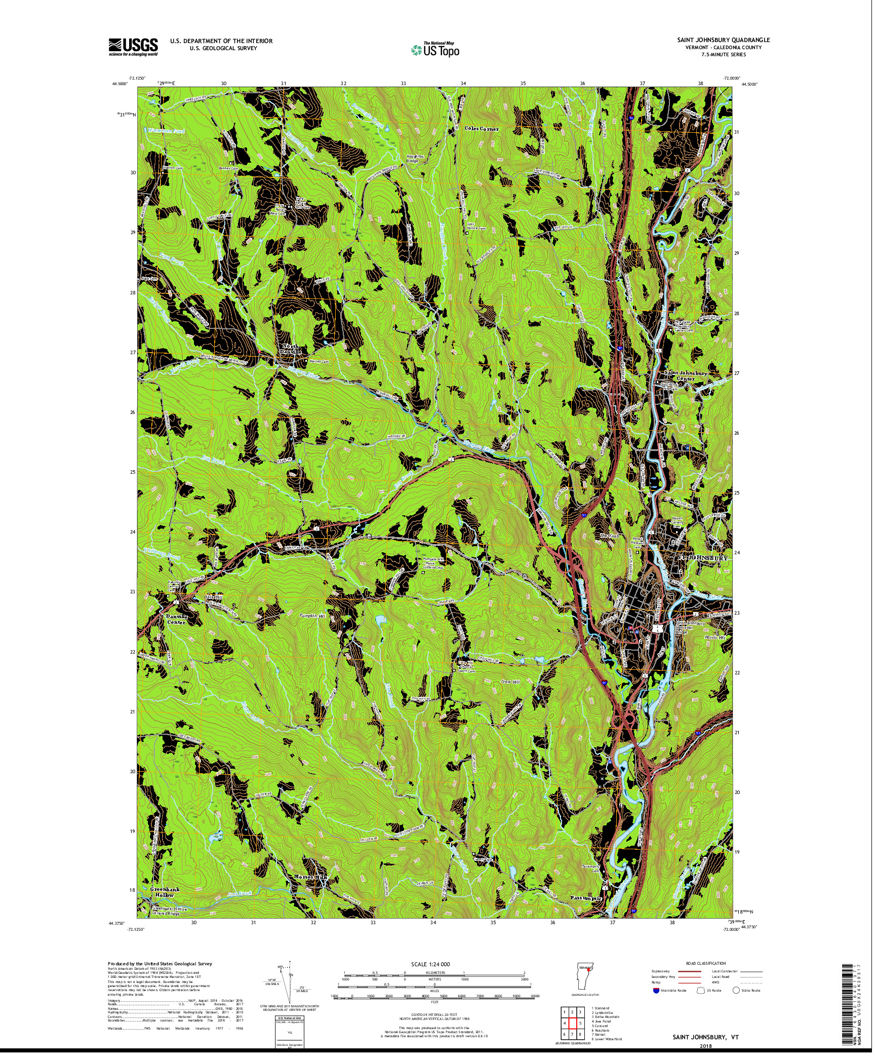 USGS US TOPO 7.5-MINUTE MAP FOR SAINT JOHNSBURY, VT 2018